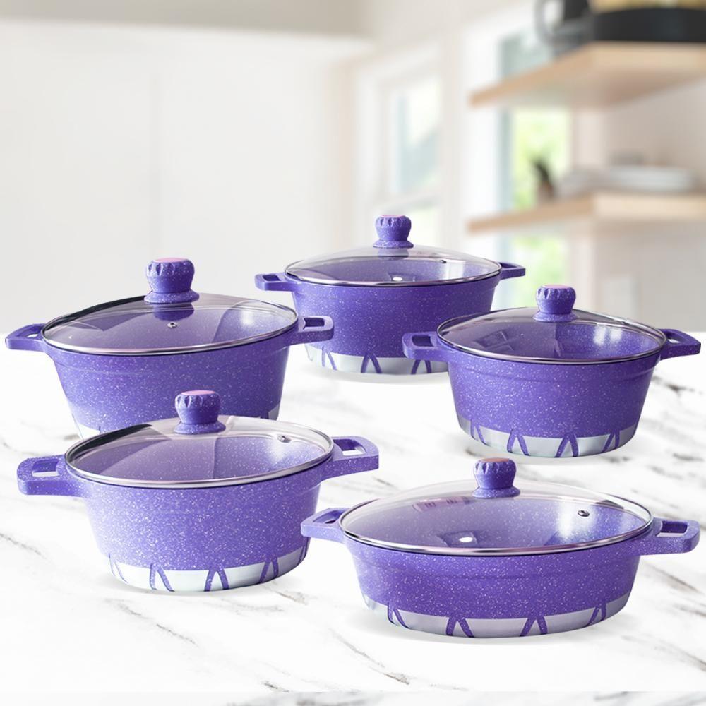 Batería de Cocina 10 Piezas Altas Granito Antiadherente Purpura-3
