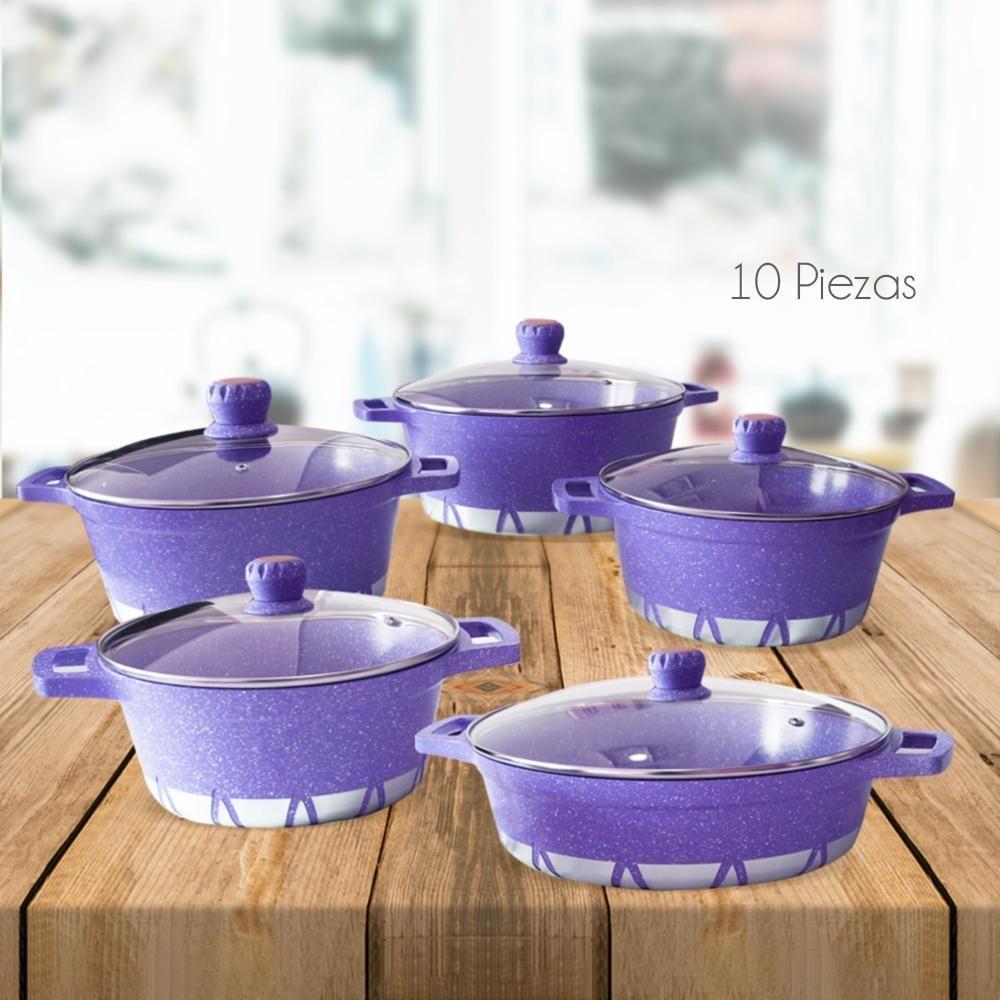 Batería de Cocina 10 Piezas Altas Granito Antiadherente Purpura-4