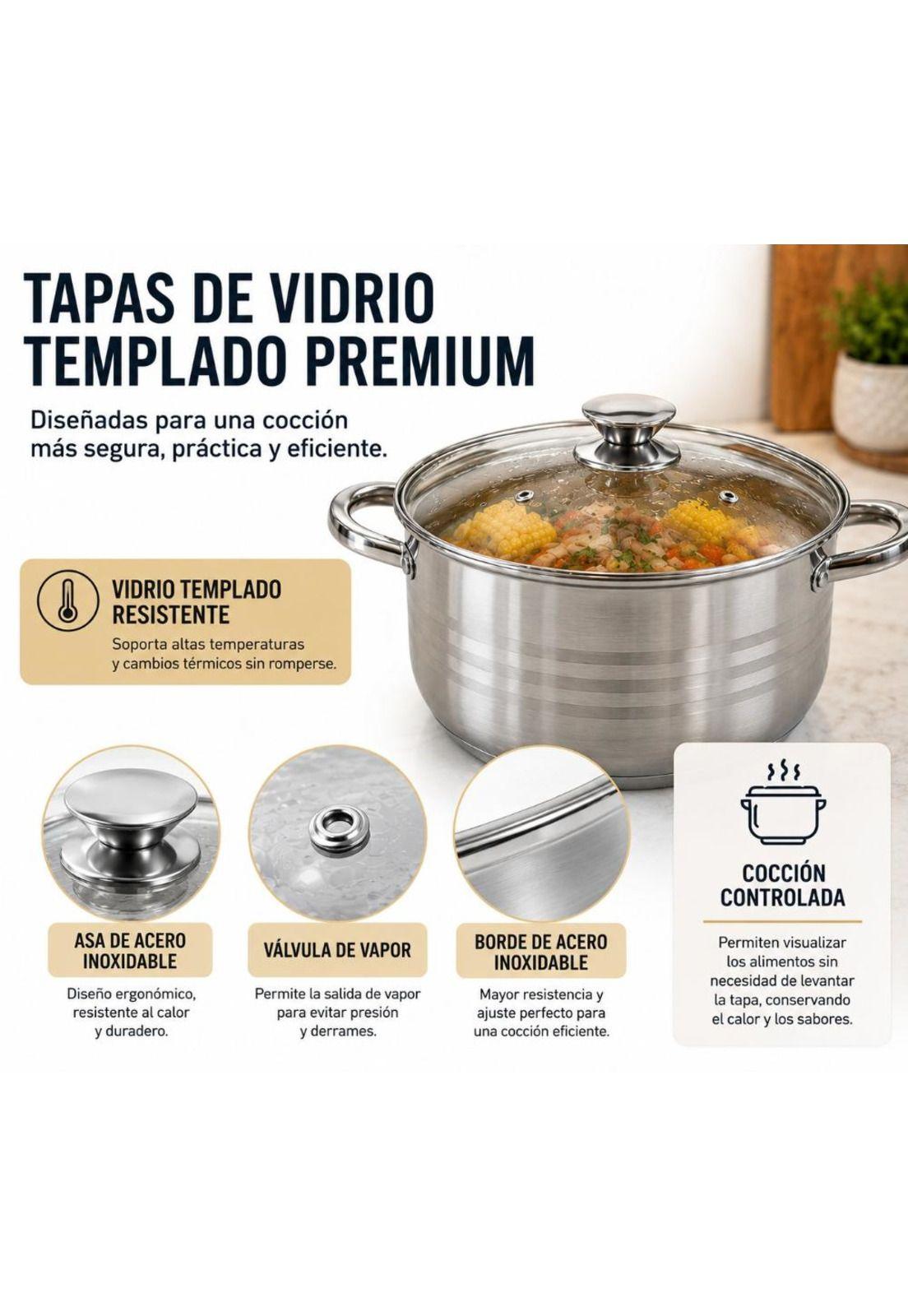 Juego de Ollas Acero Inoxidable 12 Piezas con Tapas  Vidrio-3