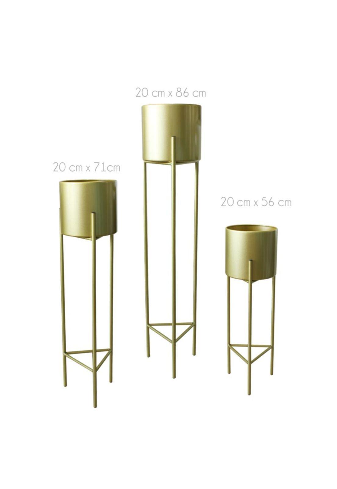 Macetero Pedestal Dorado Set de 3 Piezas-3
