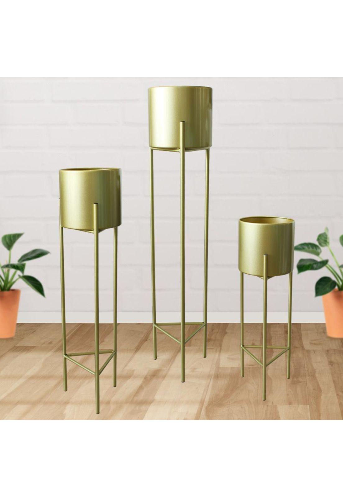 Macetero Pedestal Dorado Set de 3 Piezas-5