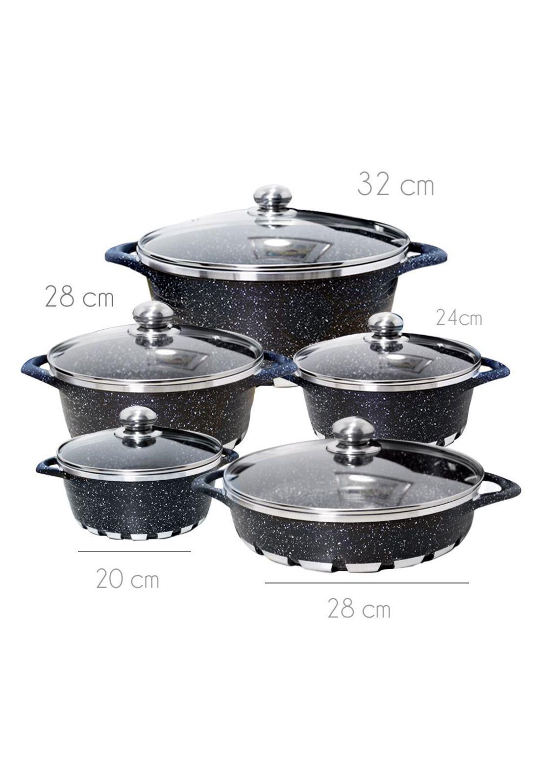 Batería Cocina 10 Piezas Altas Granito Antiadherente Negra-2