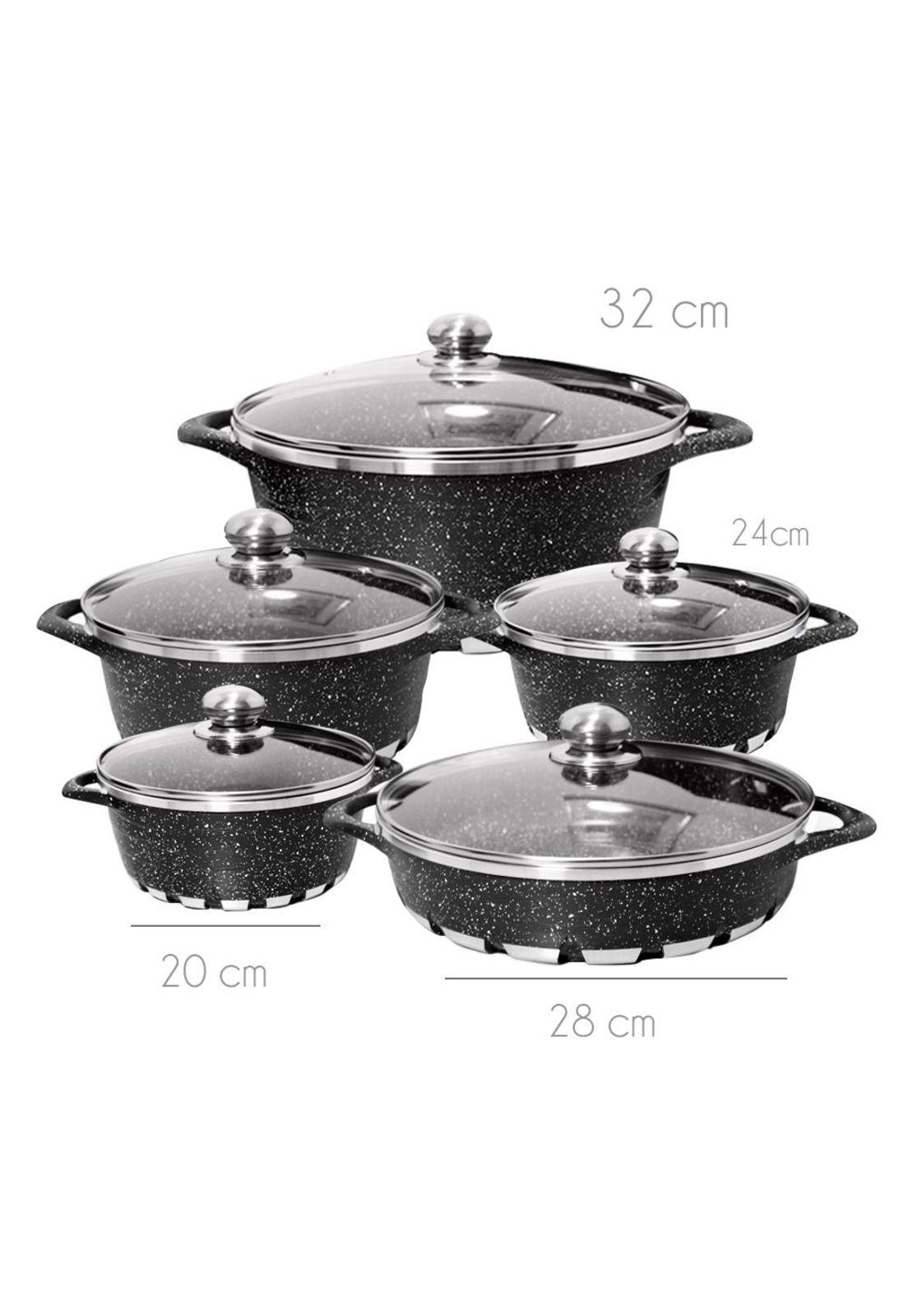 Batería Cocina 10 Piezas Altas Granito Antiadherente Negra-3