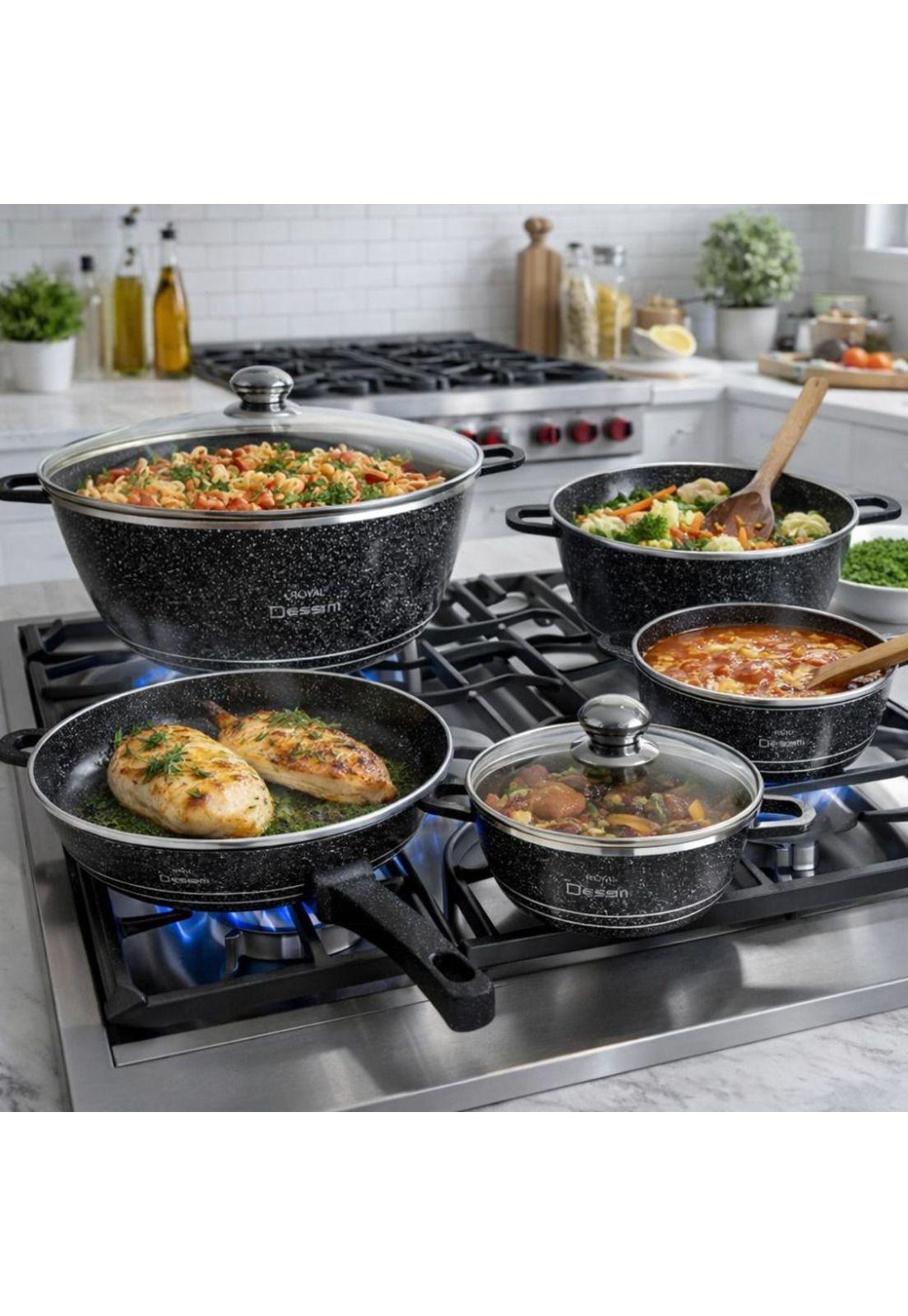 Juego de Ollas 12 Piezas Granito Royal Dessine color Negro-7