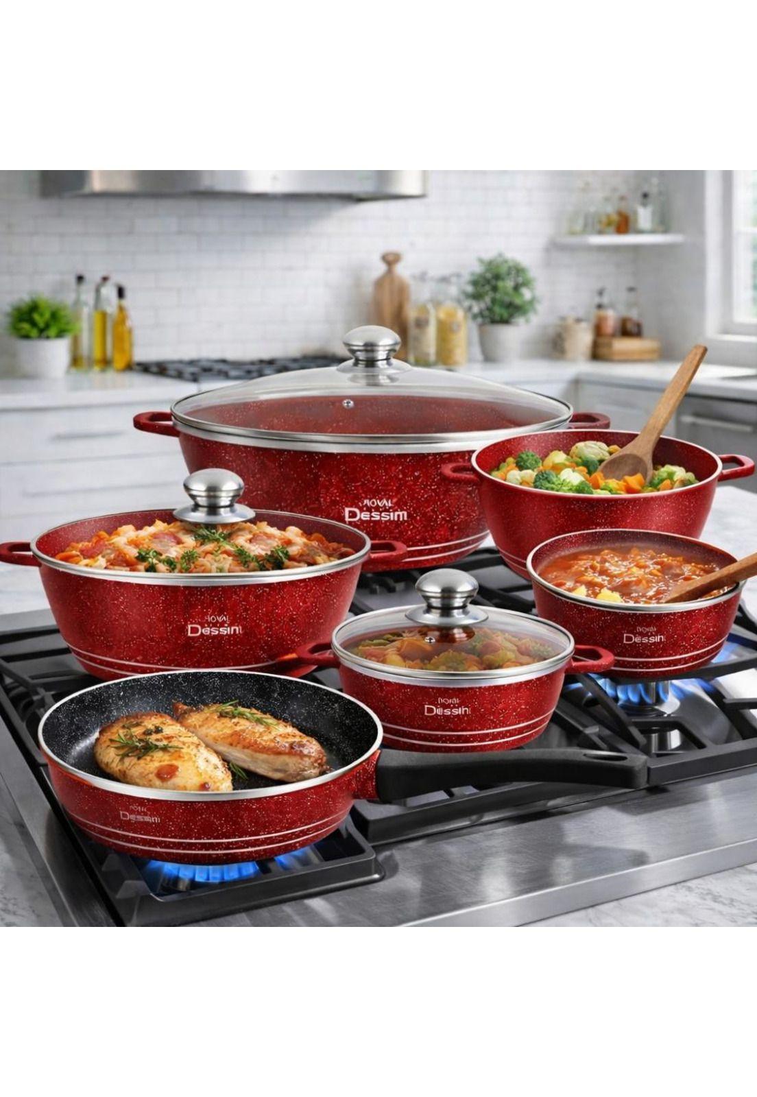 Juego de Ollas 12 Piezas Granito Royal Dessine color Rojo-2