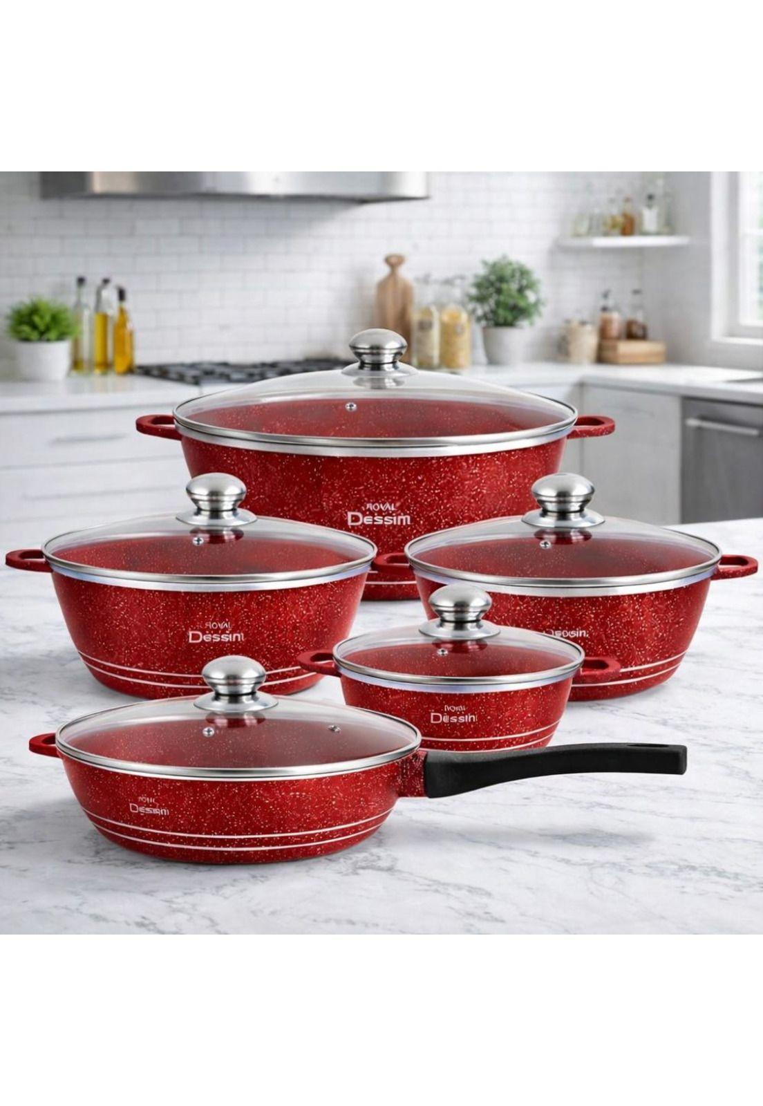 Juego de Ollas 12 Piezas Granito Royal Dessine color Rojo-4