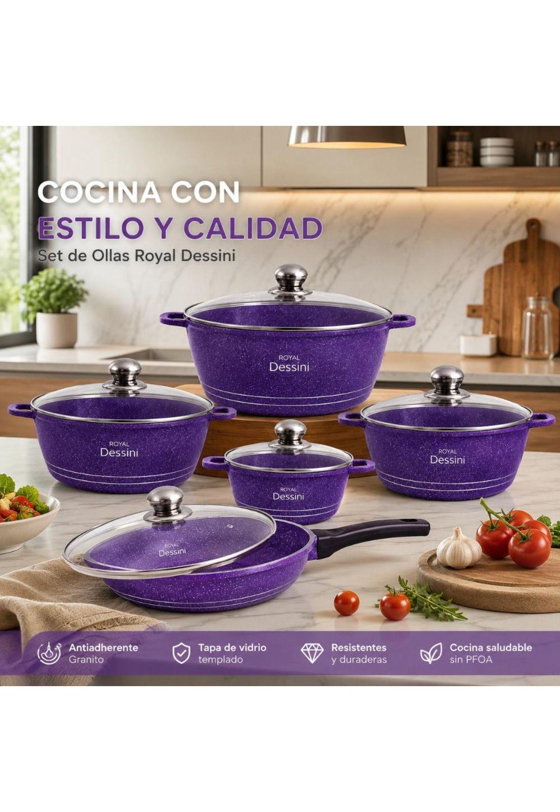 Juego de Ollas 12 Piezas Granito Royal Dessine color Morado-2