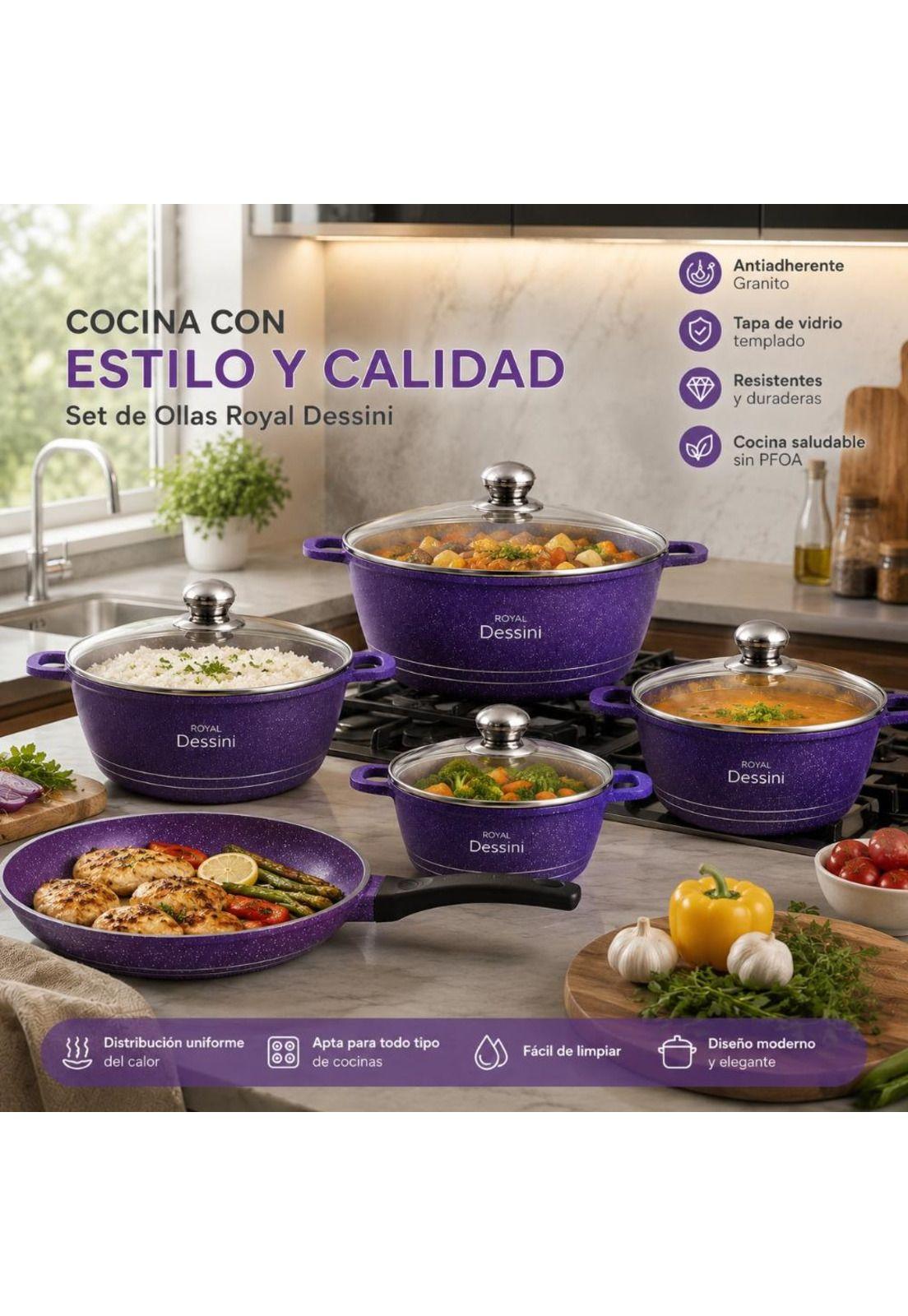 Juego de Ollas 12 Piezas Granito Royal Dessine color Morado-4