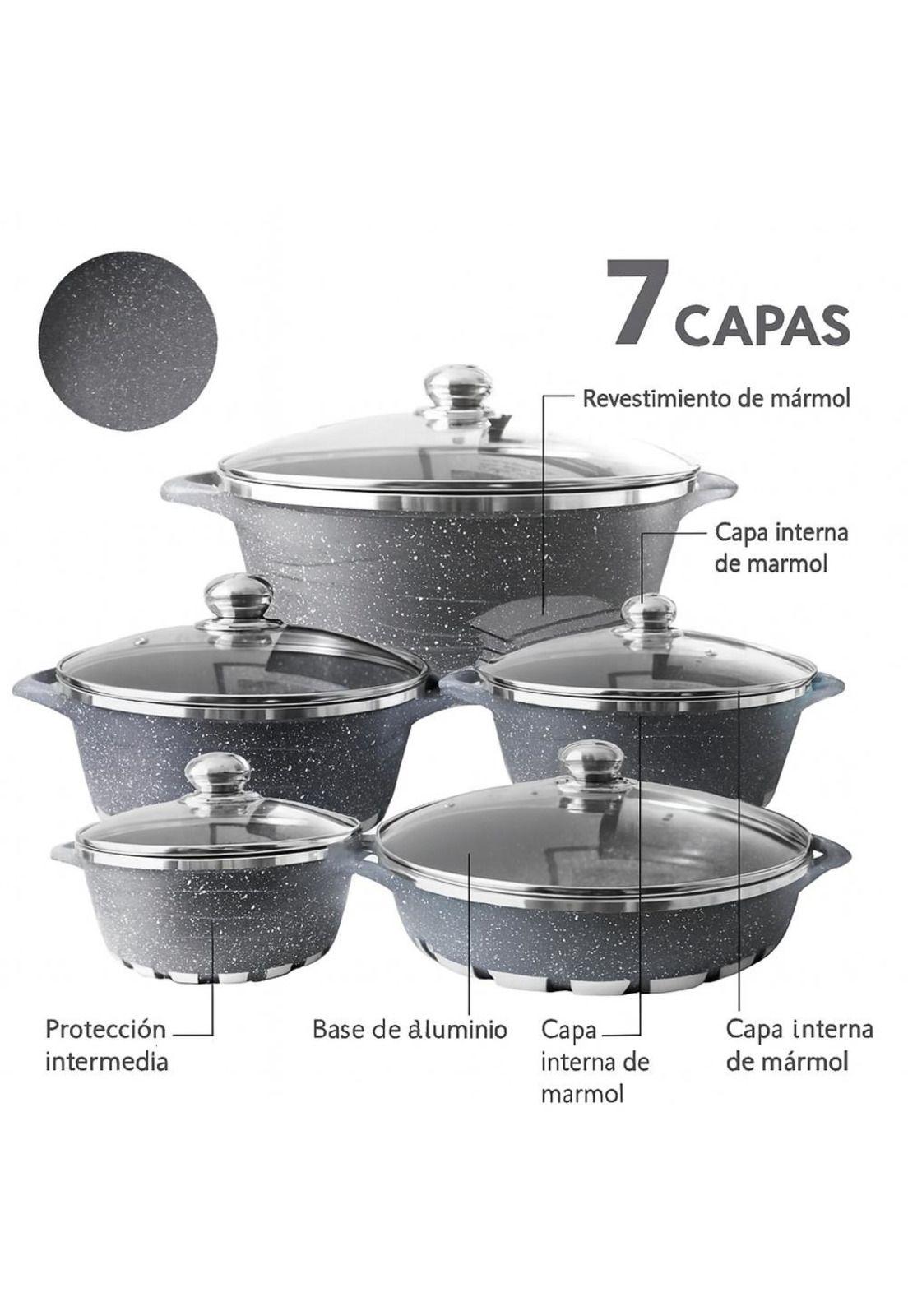 Batería Cocina 10 Piezas  Granito Antiadherente GRIS-3
