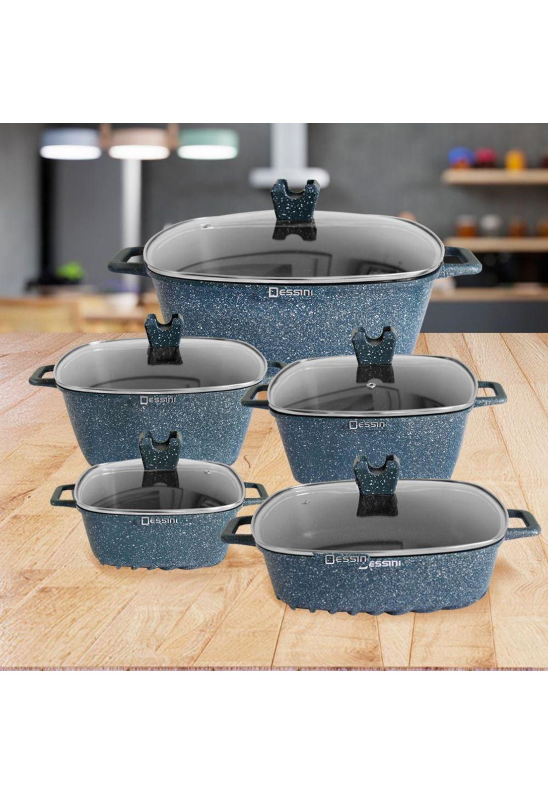 Juego de Ollas Granito 10 Piezas Antiadherente Premium  Azul-3