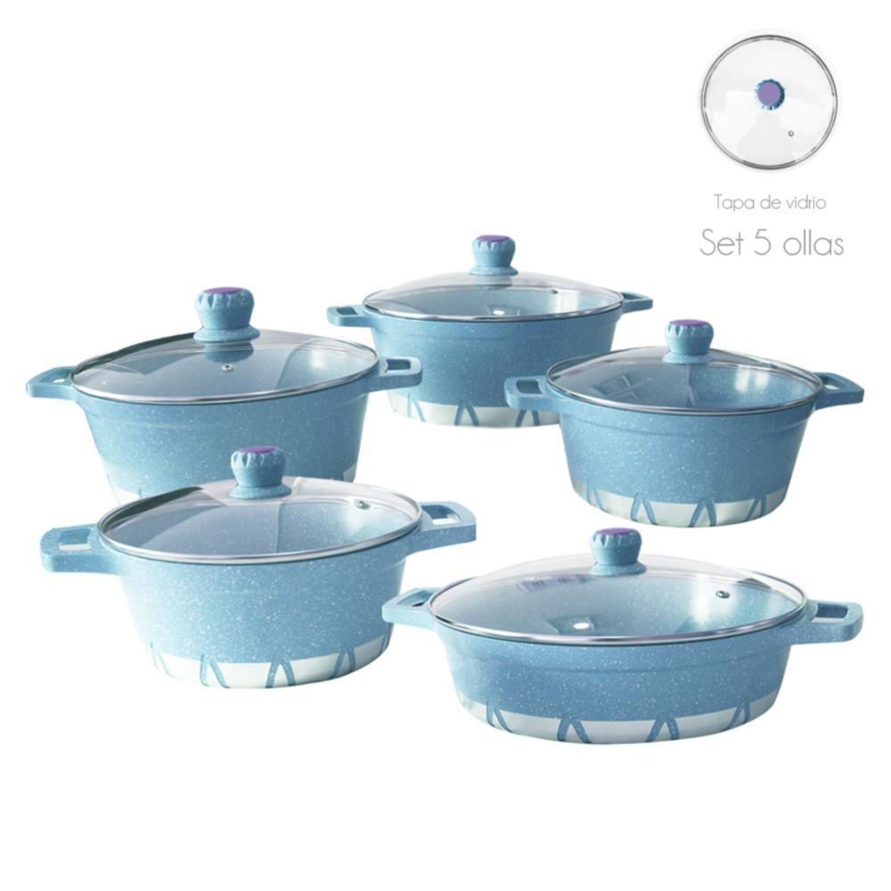 Batería de Cocina 10 Piezas Altas Granito Antiadherente Celeste-0