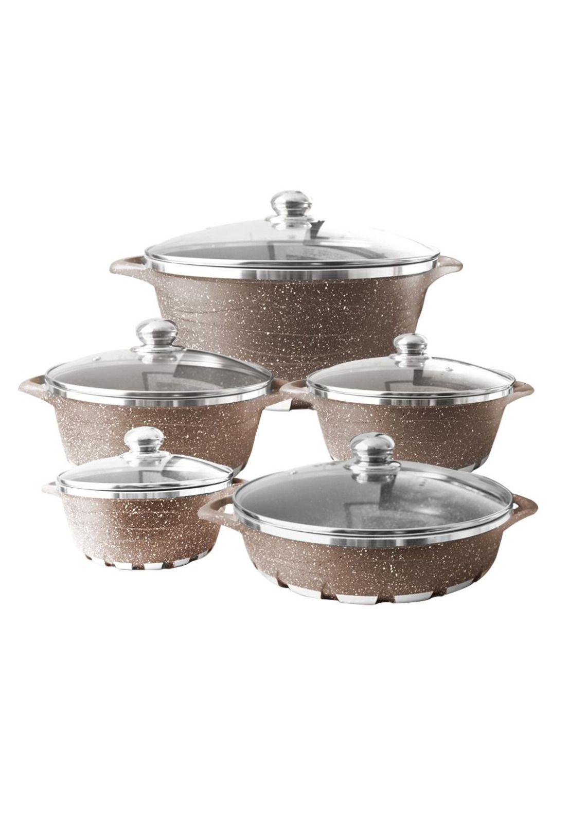 Batería de Cocina 10 Piezas Altas Granito Antiadherente Marron-4