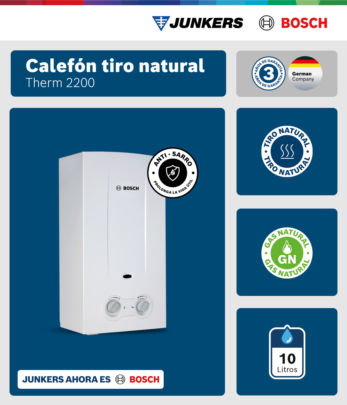 Calefón ionizado 10 litros gas natural Therm 2200  -2