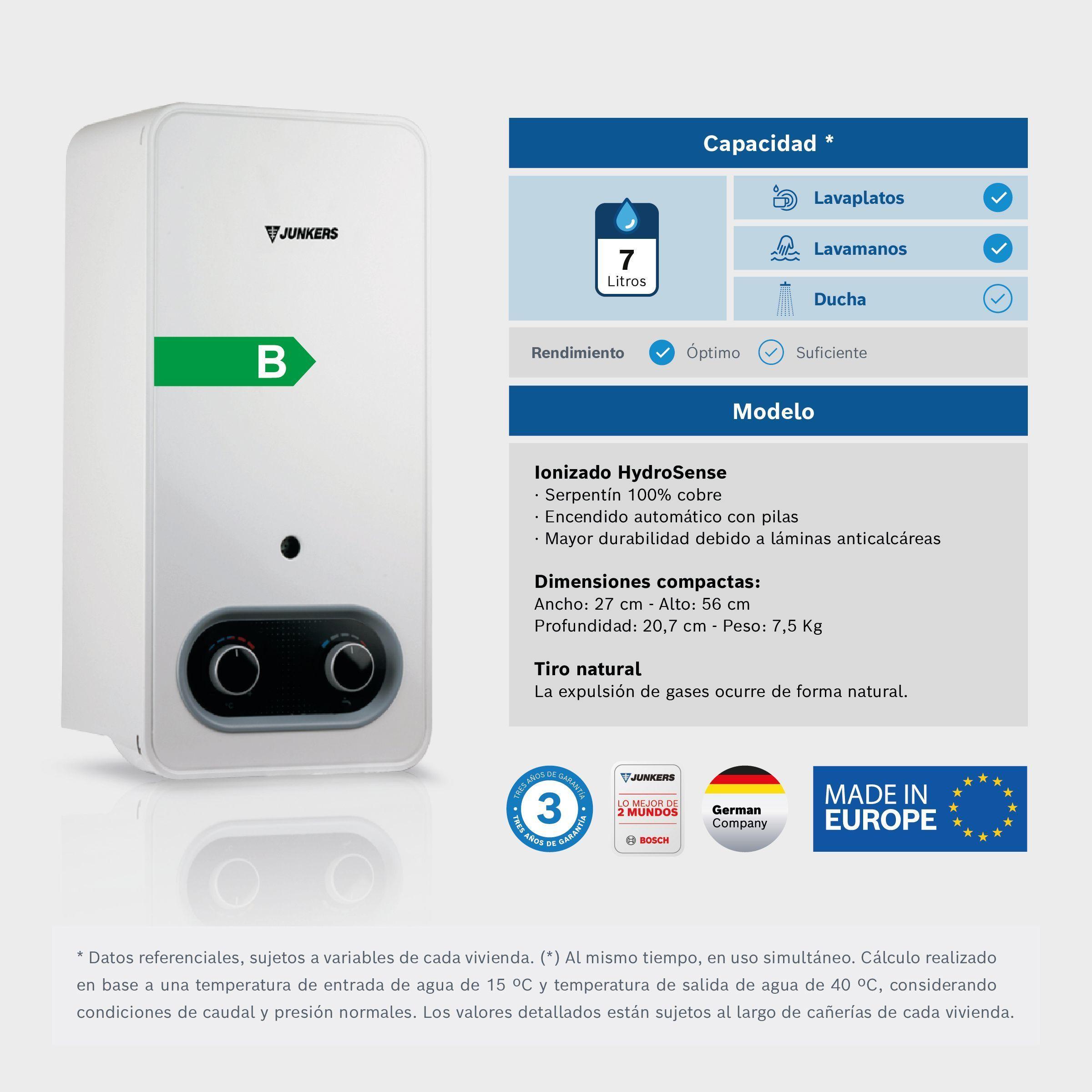 Calefont 7 Litros Gas Licuado Tiro Natural Junkers Bosch Therm 2200-2