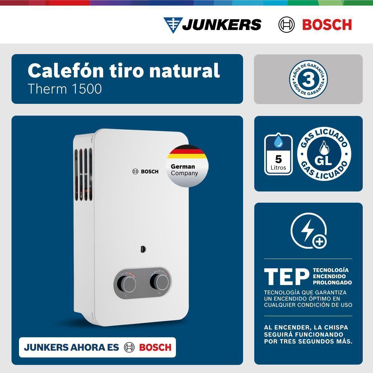 Calefont 5 Litros Gas Licuado Tiro Natural Junkers Bosch Therm 1500-1