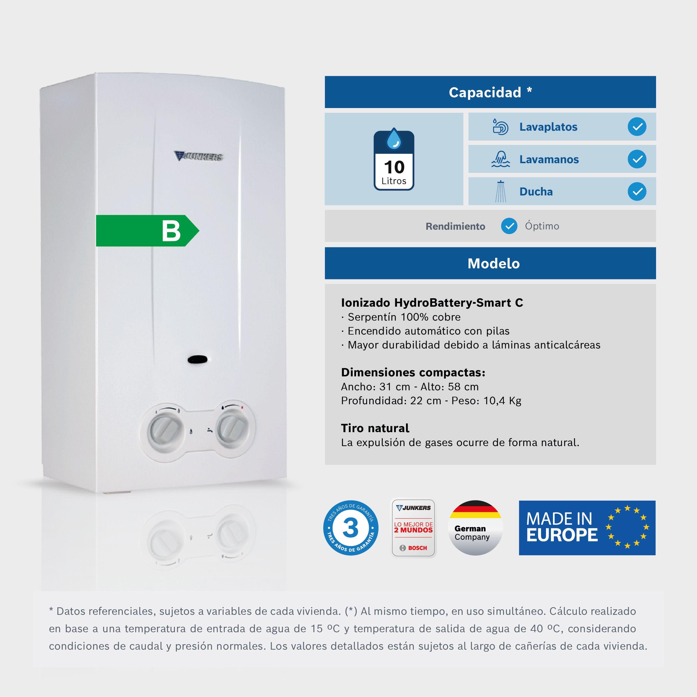 Calefón ionizado 10 litros gas licuado HydroBattery Smart C-2