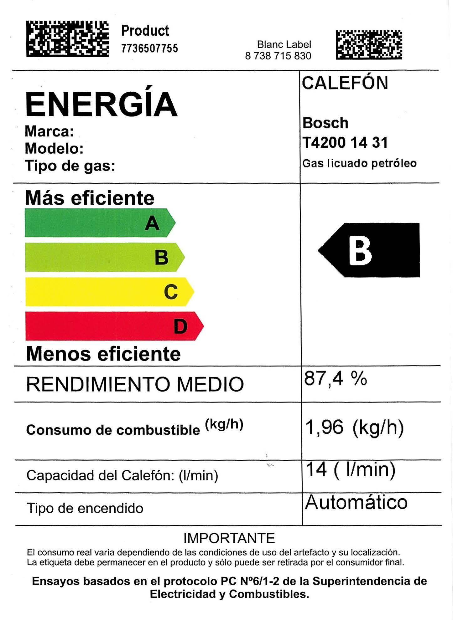 Calefón ionizado 14 litros gas licuado Therm 4200-7