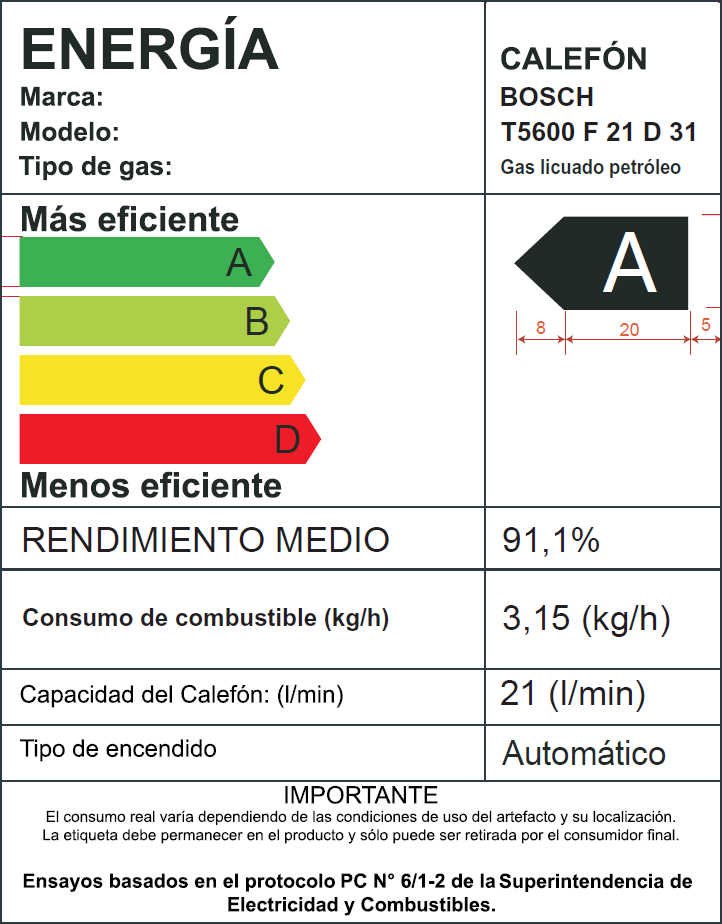 Calefón tiro forzado 21 litros gas licuado Therm 5600 F -7