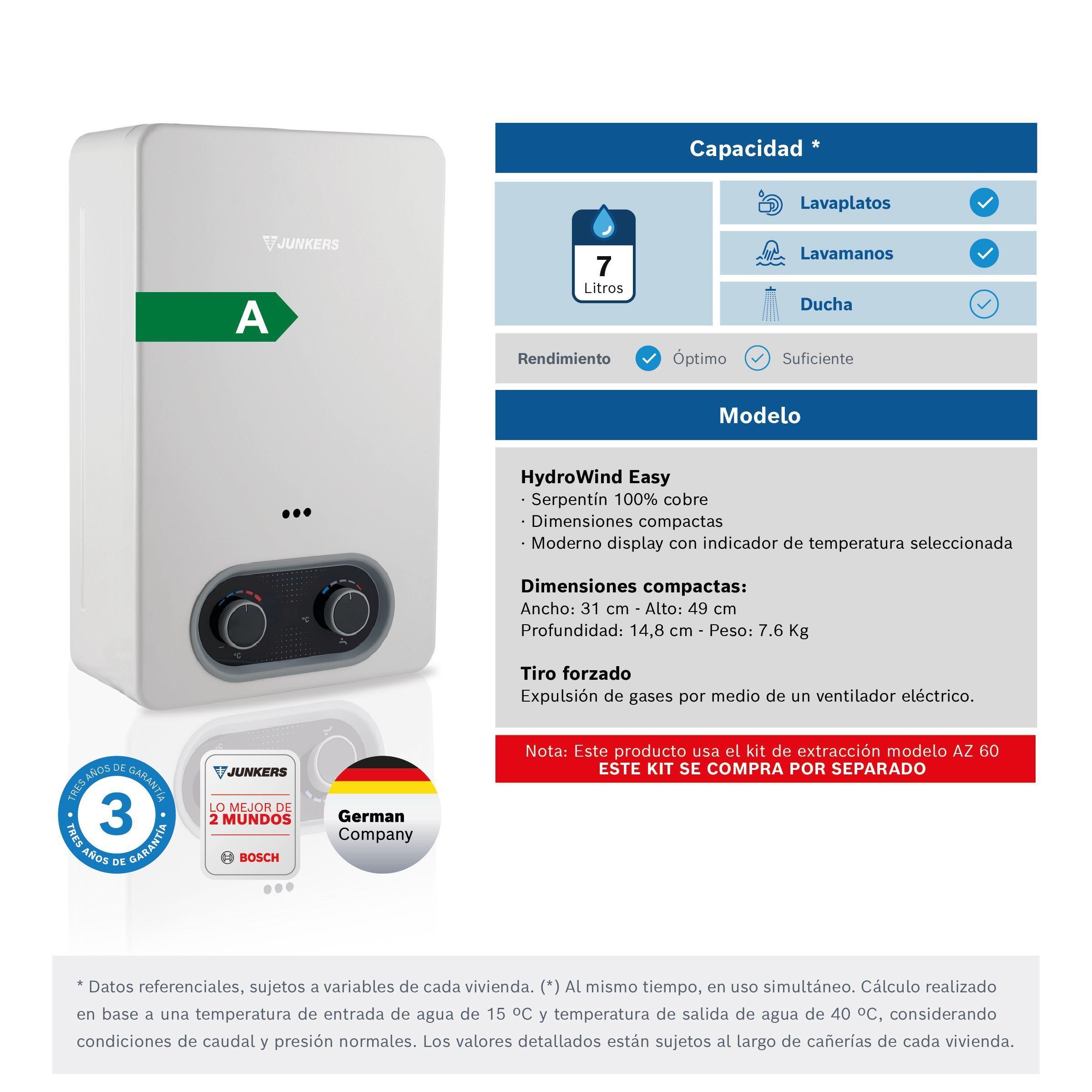 Calefont 7 Litros Gas Natural Tiro Forzado Junkers Bosch Therm 1400 F-2