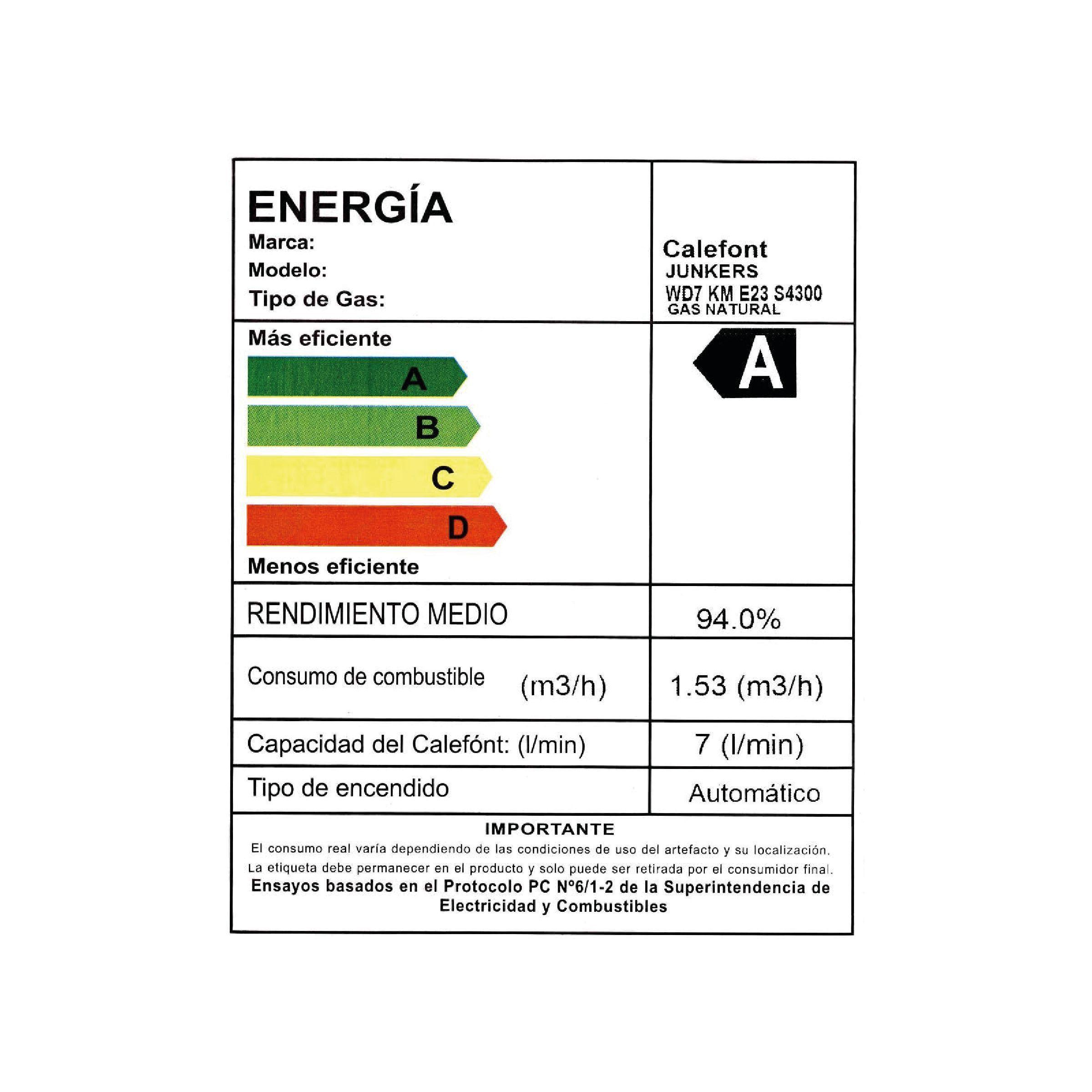 Calefont 7 Litros Gas Natural Tiro Forzado Junkers Bosch Therm 1400 F-5