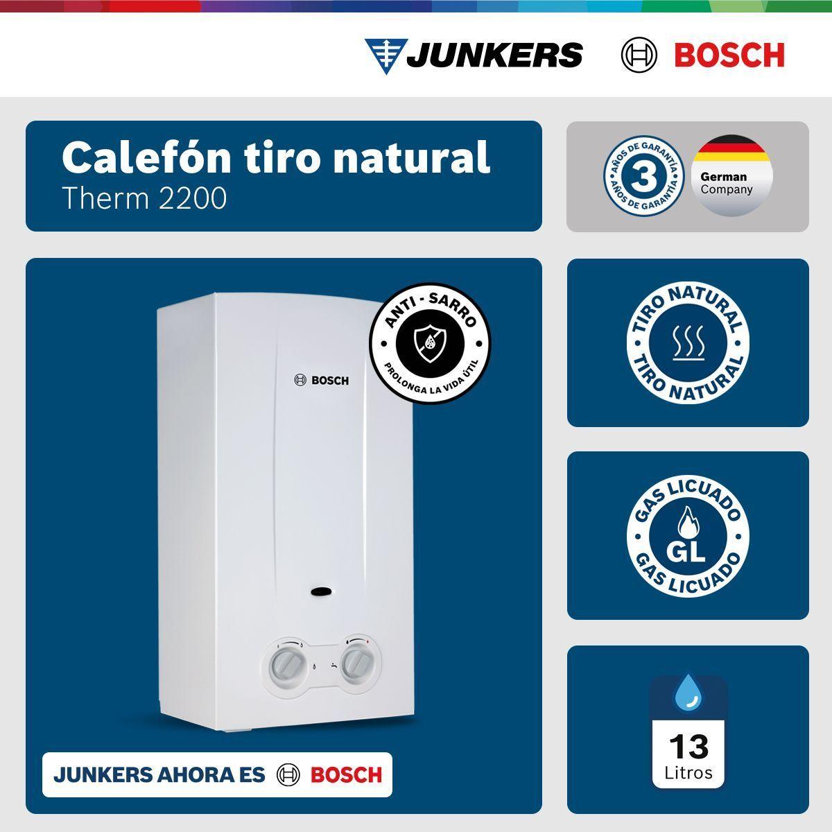 Calefont 13 Litros Gas Licuado Tiro Natural Junkers Bosch Therm 2200-2