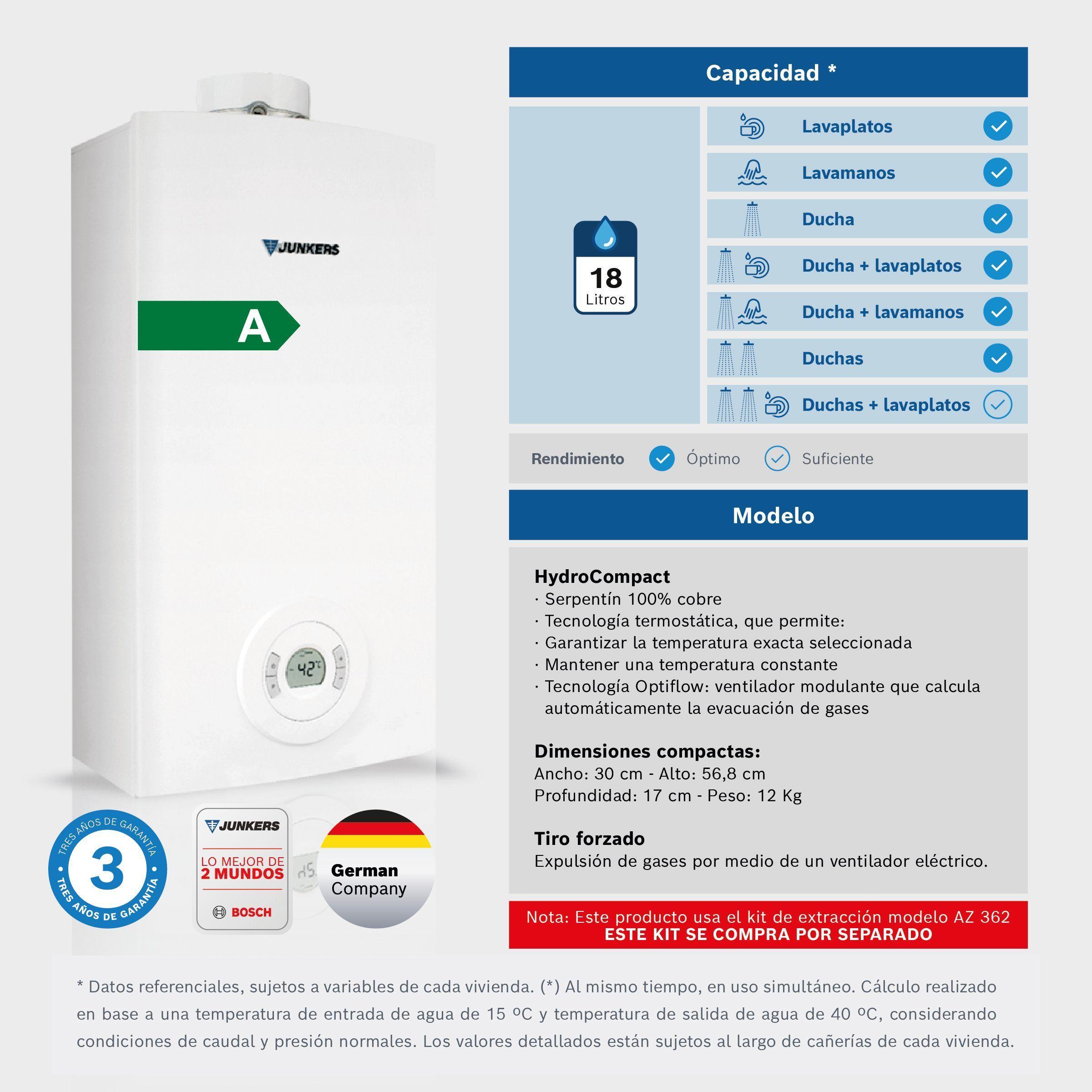 Calefont 18 Litros Gas Natural Tiro Forzado Junkers Bosch HydroCompact-2