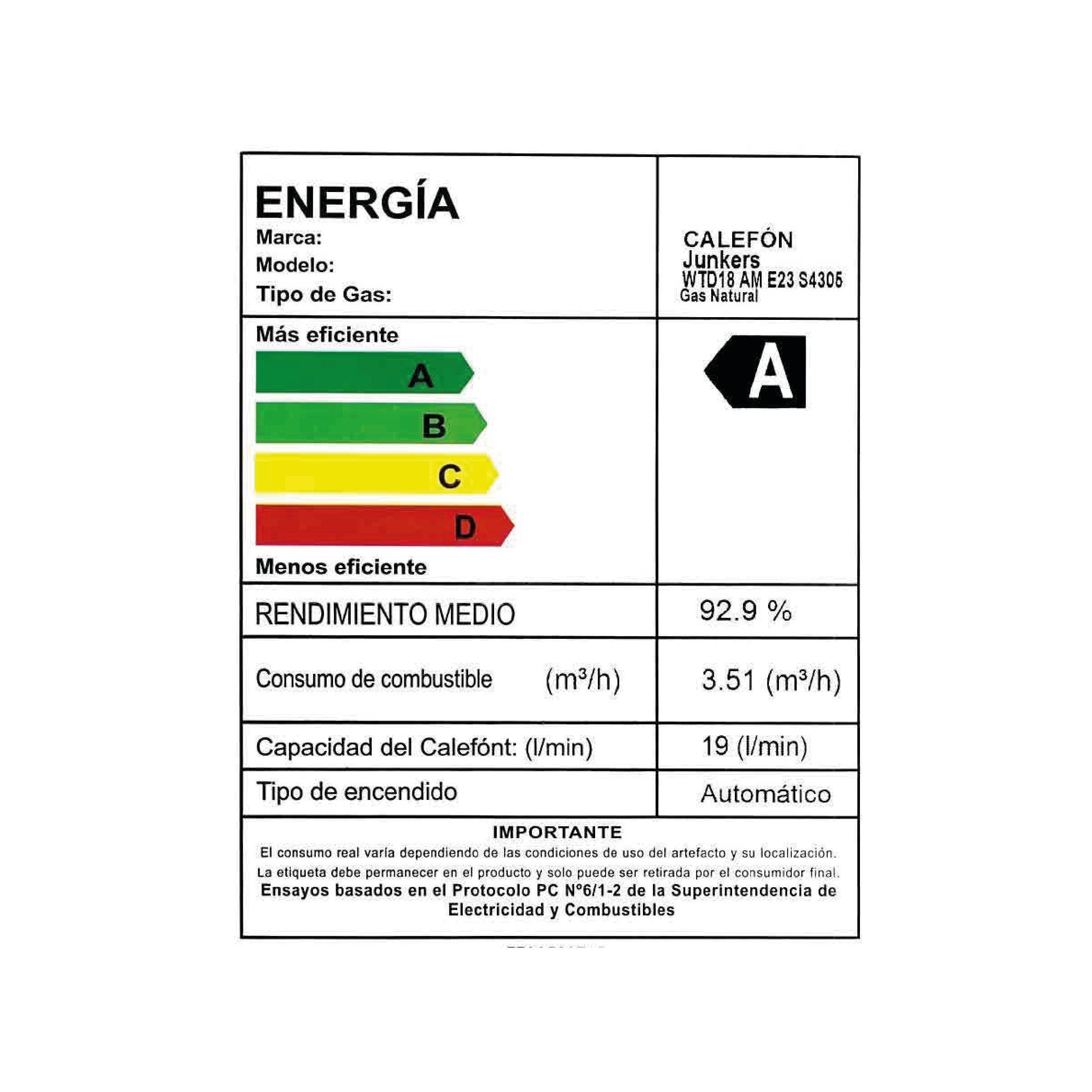 Calefont 18 Litros Gas Natural Tiro Forzado Junkers Bosch HydroCompact-5