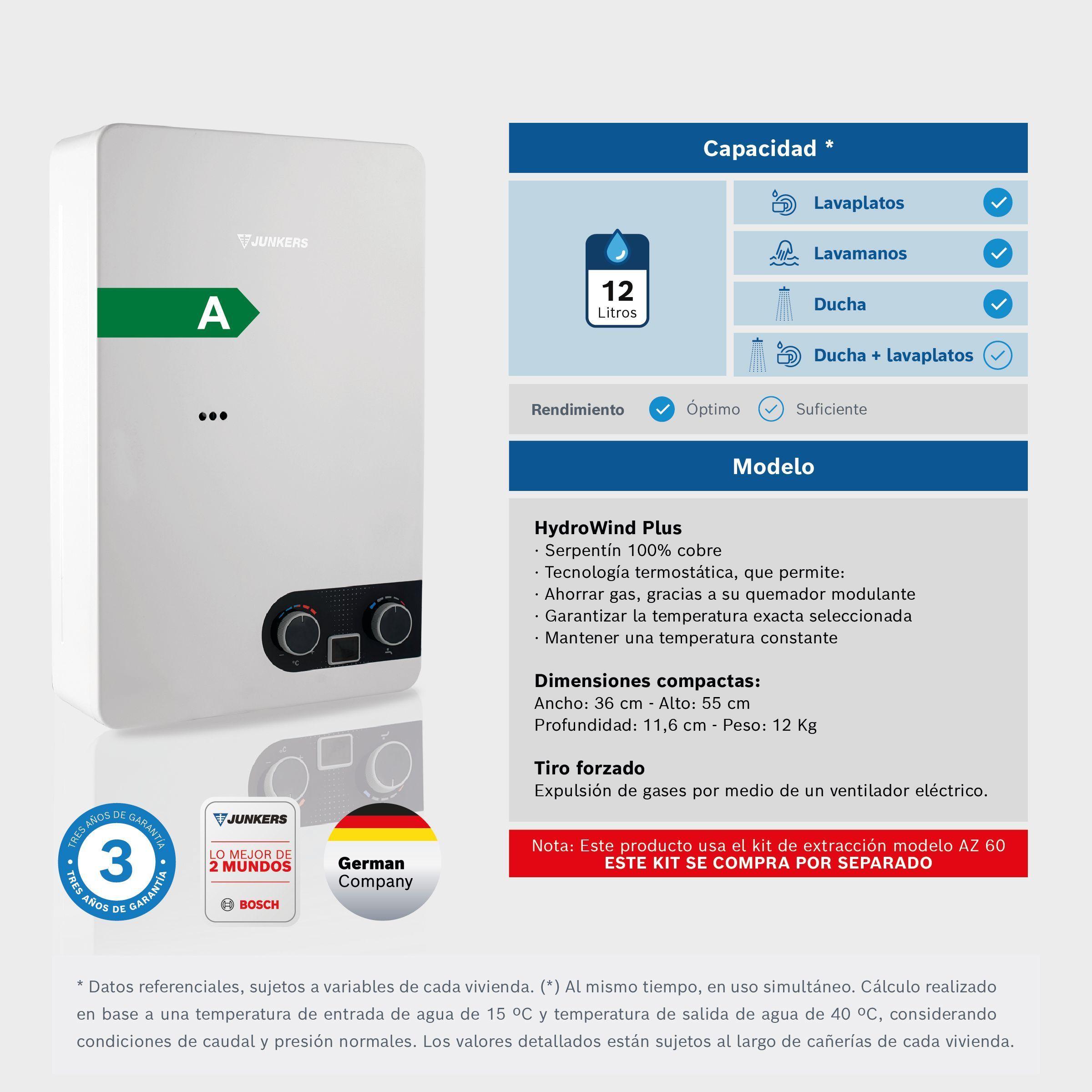 Calefont 12 Litros Gas Licuado Tiro Forzado Junkers Bosch Therm 1400 F-2