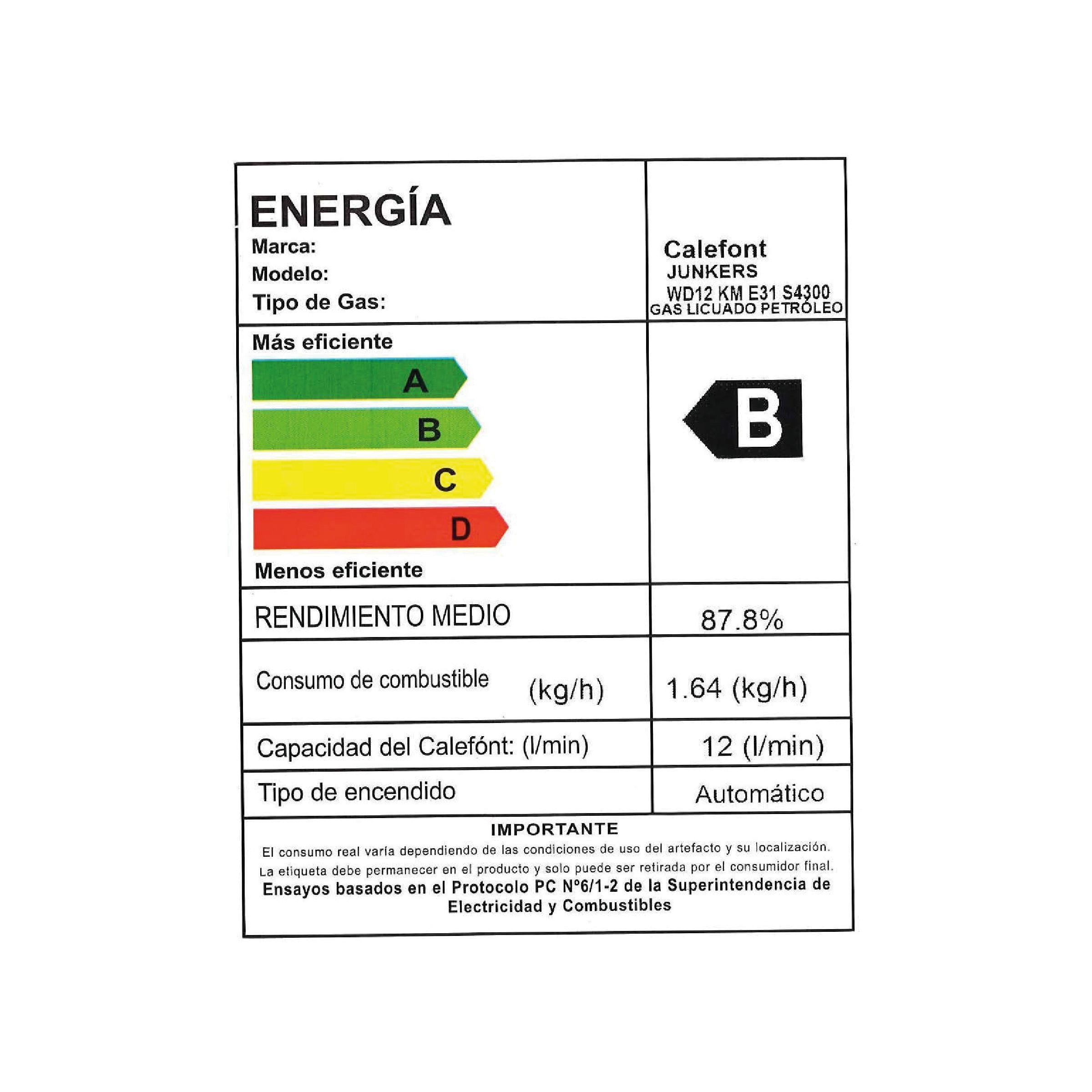 Calefont 12 Litros Gas Licuado Tiro Forzado Junkers Bosch Therm 1400 F-5