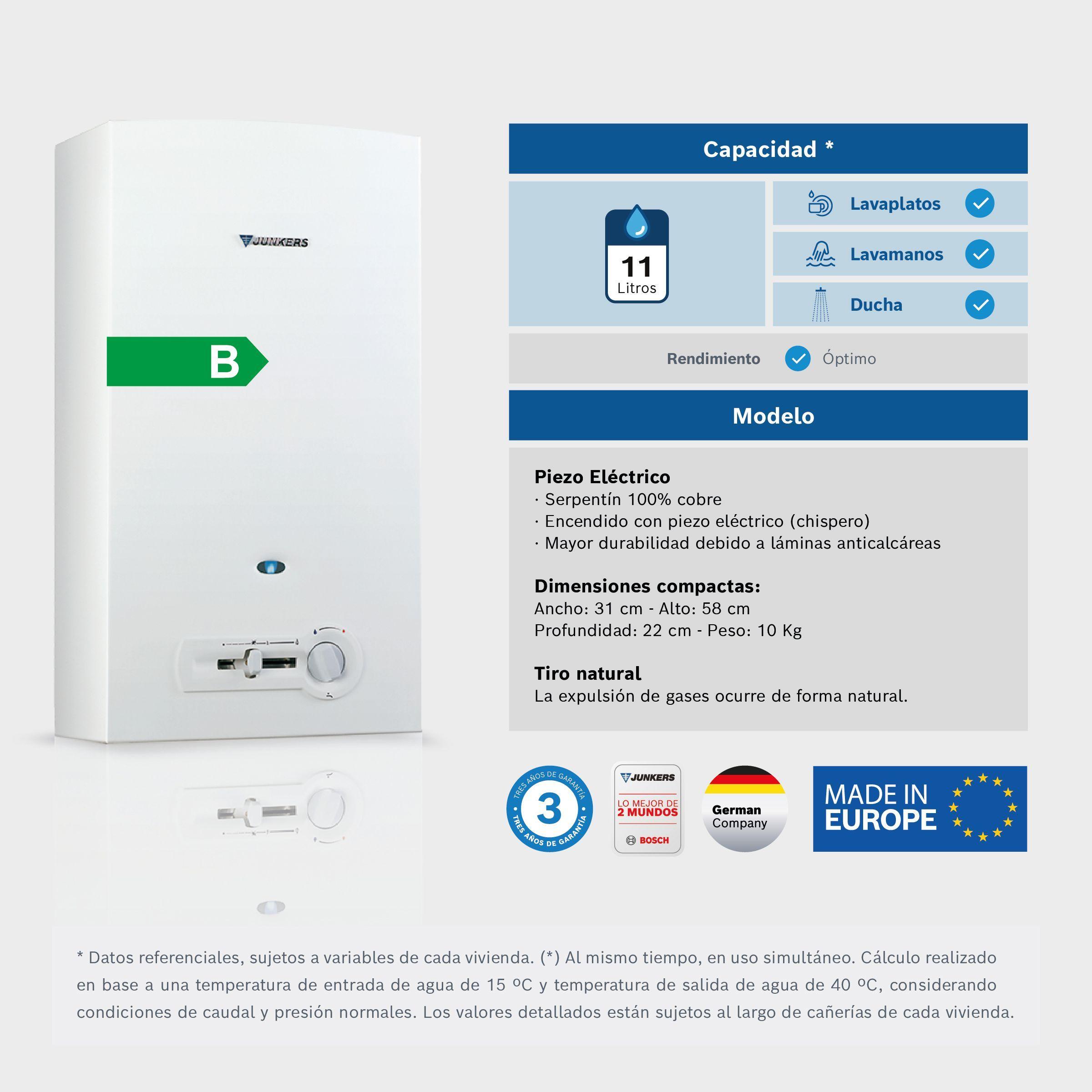 Calefón chispero 11 litros gas licuado W11-2 P31-2