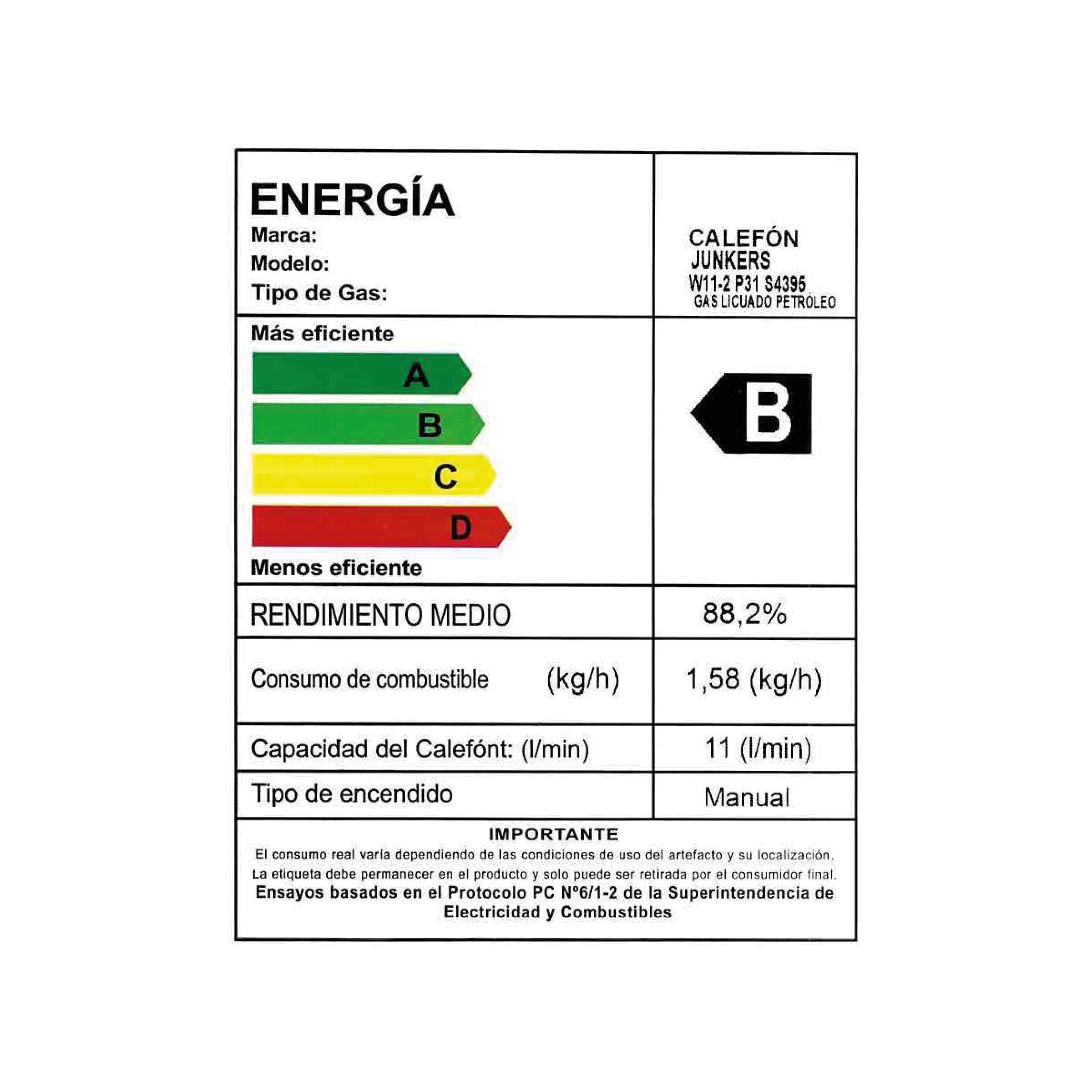Calefón chispero 11 litros gas licuado W11-2 P31-4