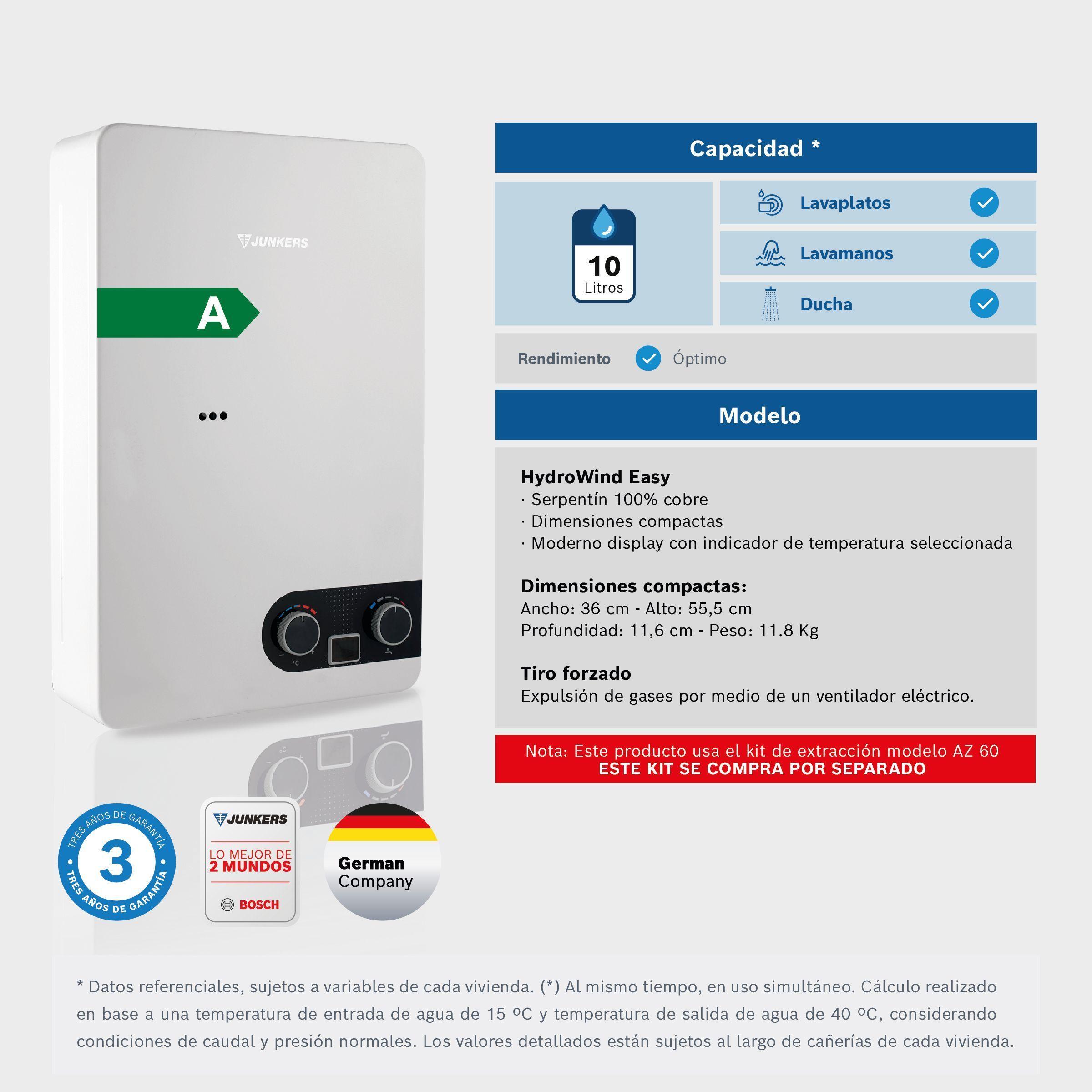 Calefont 10 Litros Gas Natural Tiro Forzado Junkers Bosch Therm 1400 F-2