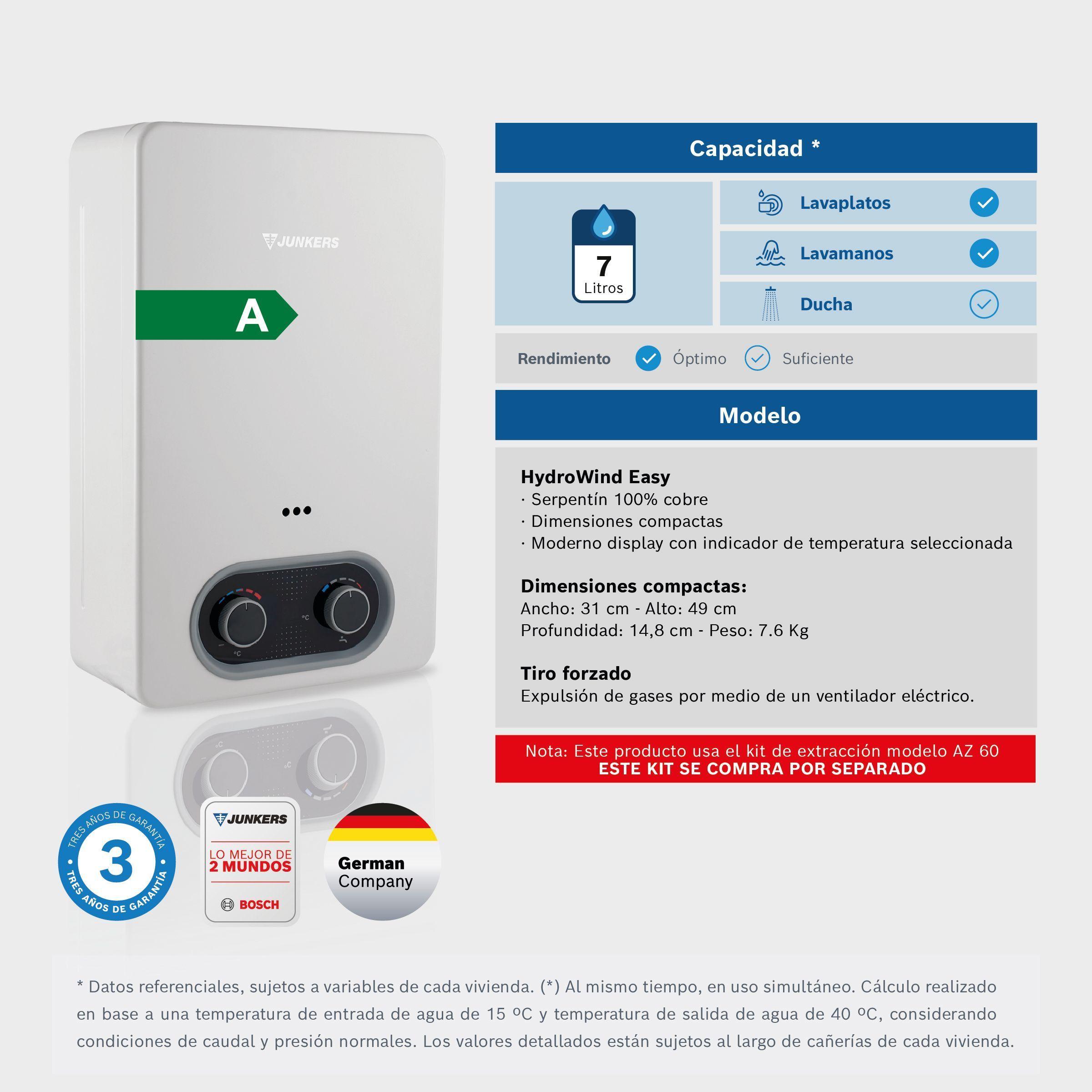 Calefont 7 Litros Gas Licuado Tiro Forzado Junkers Bosch Therm 1400 F-2