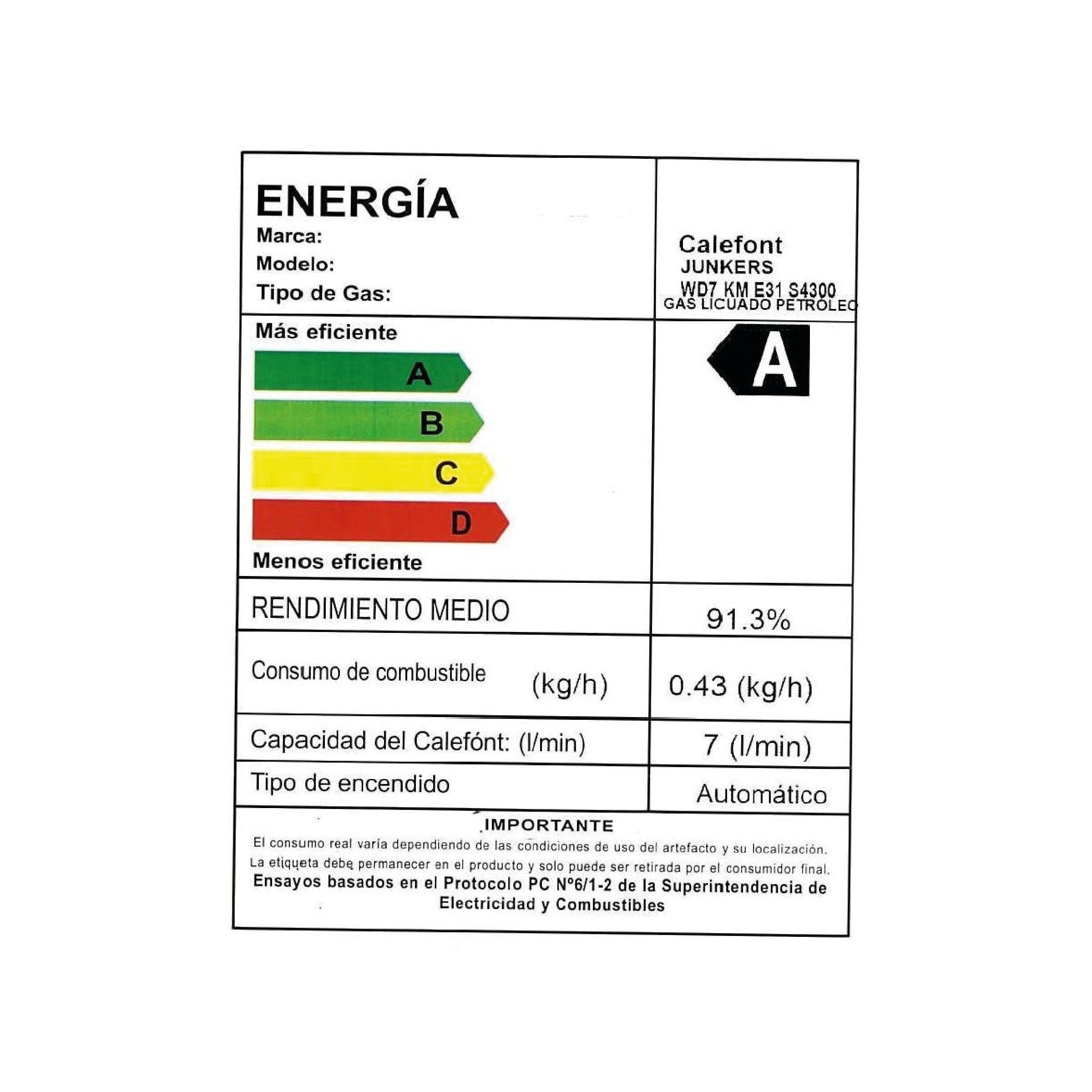 Calefont 7 Litros Gas Licuado Tiro Forzado Junkers Bosch Therm 1400 F-5