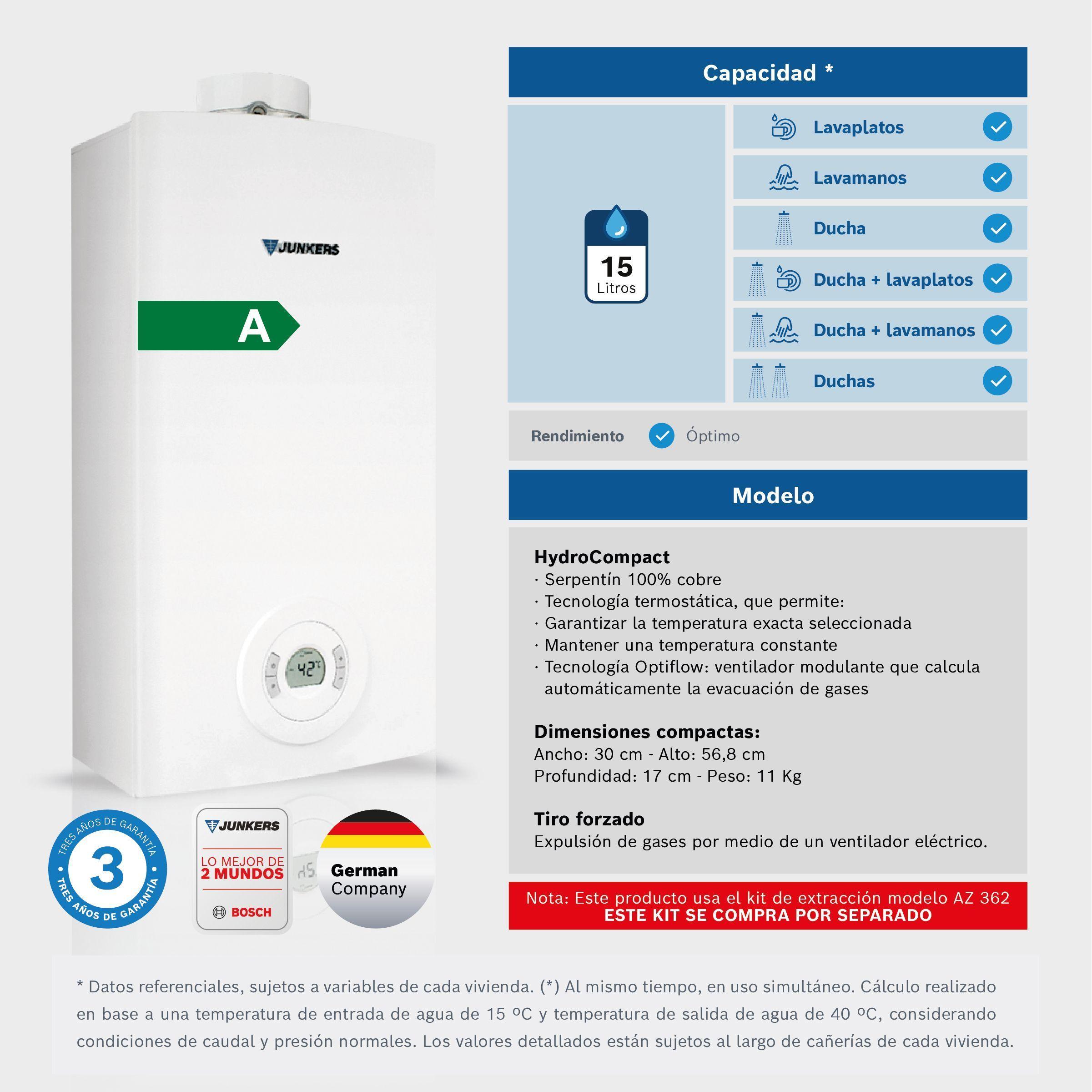 Calefont 15 Litros Gas Licuado Tiro Forzado Junkers Bosch HydroCompact-2