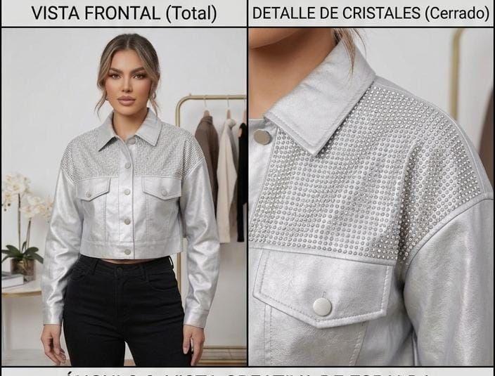 Chaqueta Corta Plateada con Brillo Modelo E1667-1