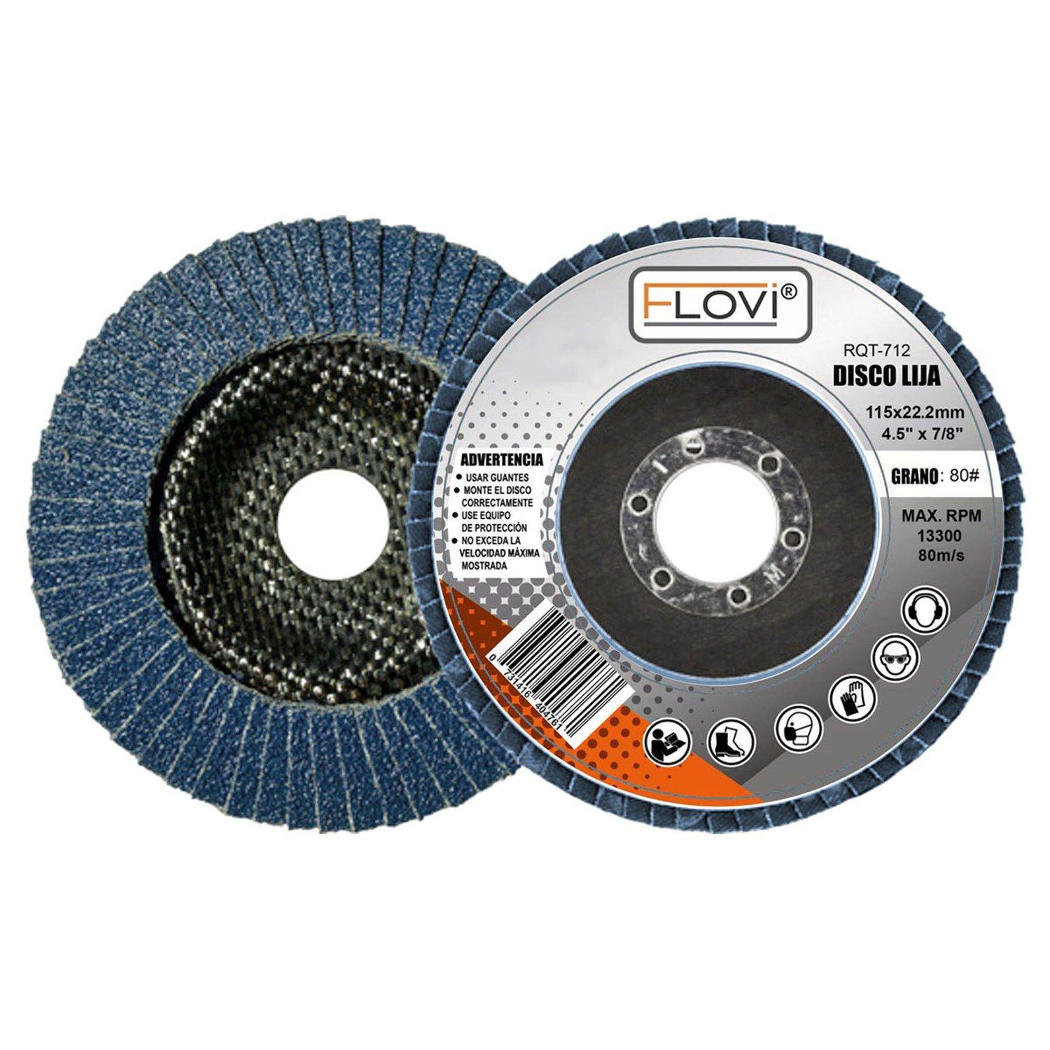 Pack 10 Disco Azul Lija Flap Traslapados 4 1/2 Acero Metal Grano 80, Marca Flovi-0