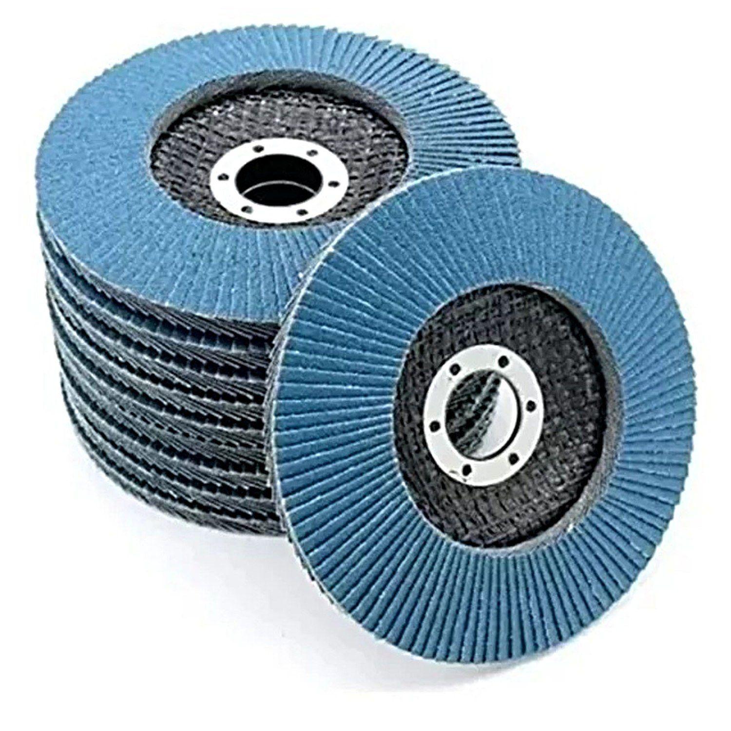 Pack 10 Disco Azul Lija Flap Traslapados 4 1/2 Acero Metal Grano 80, Marca Flovi-5