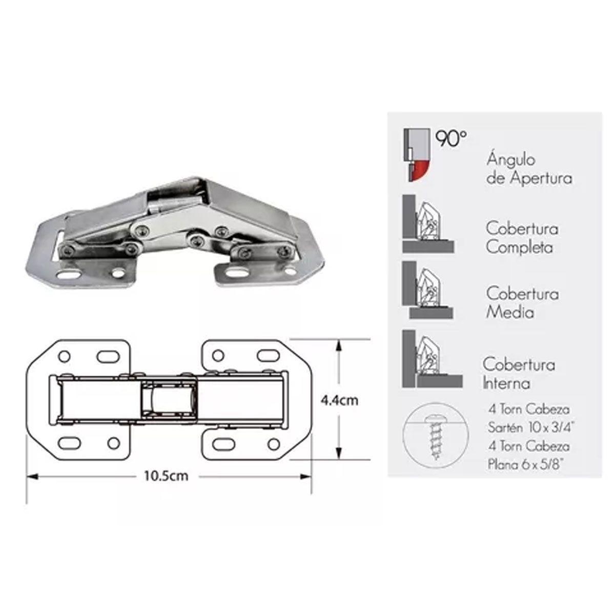 Par de Bisagras Bidimensional Oculta 90°  (con tornillos) 10,5 x 4,4 cms-3