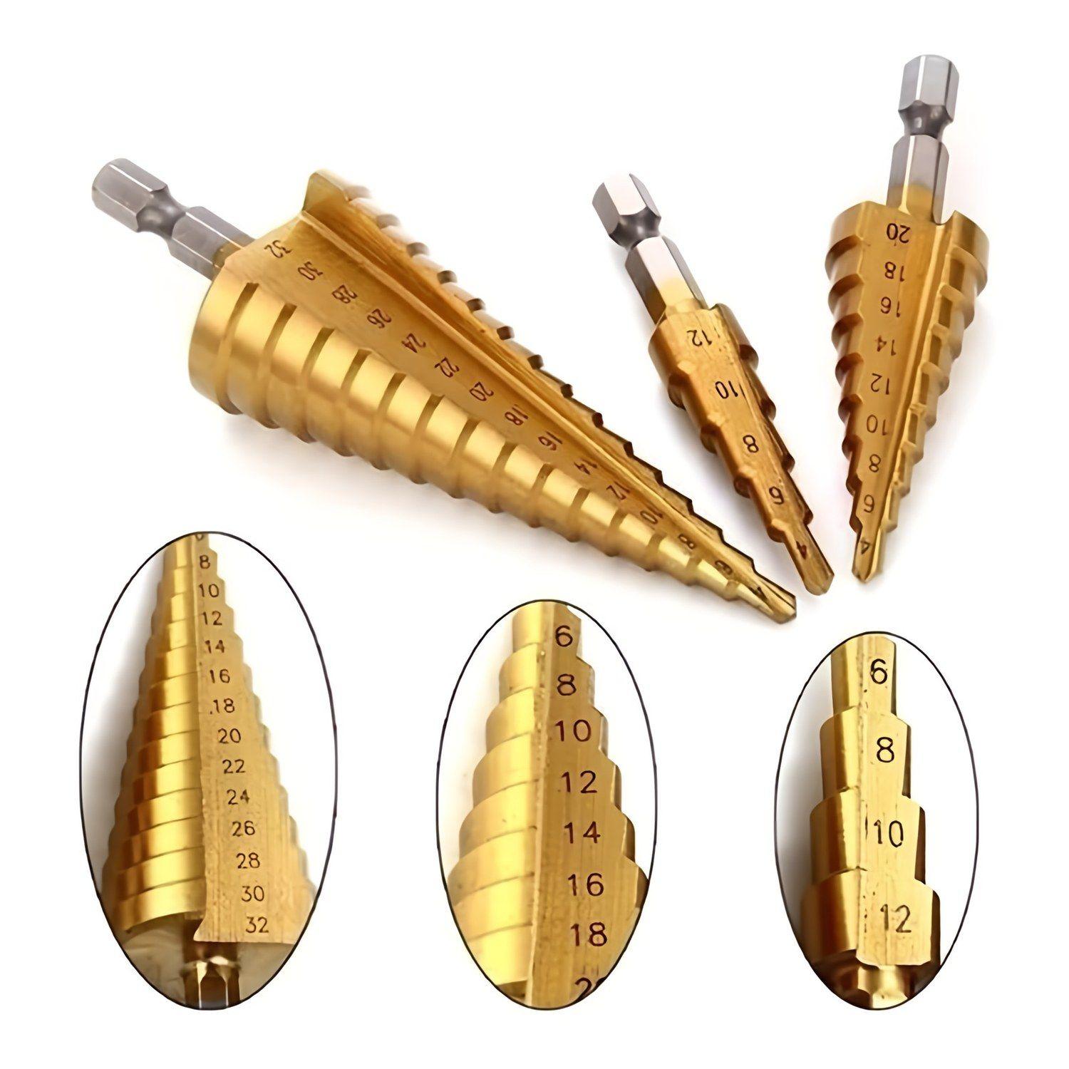 Brocas Cónicas Paso A Paso 3 Unidades 4 A 32 Mm, Marca Flovi-1