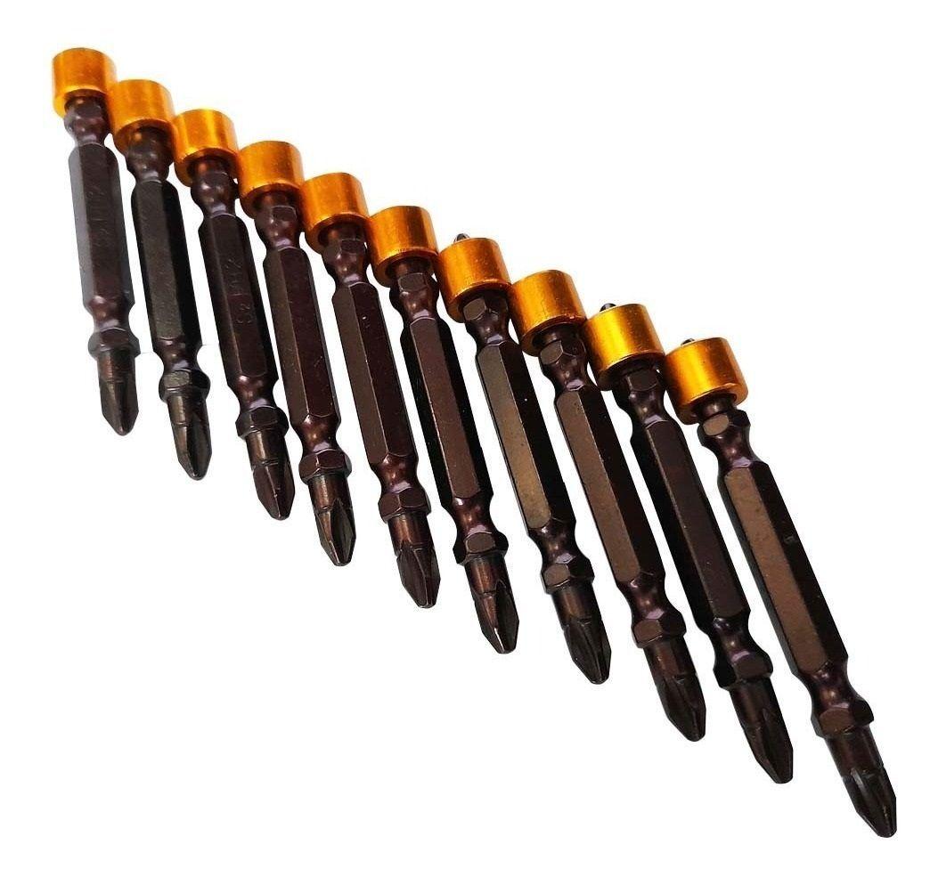 Juego 10 Puntas Magnéticas Ph2 Phillips Hexagonal De 1/4' Marca Flovi-0