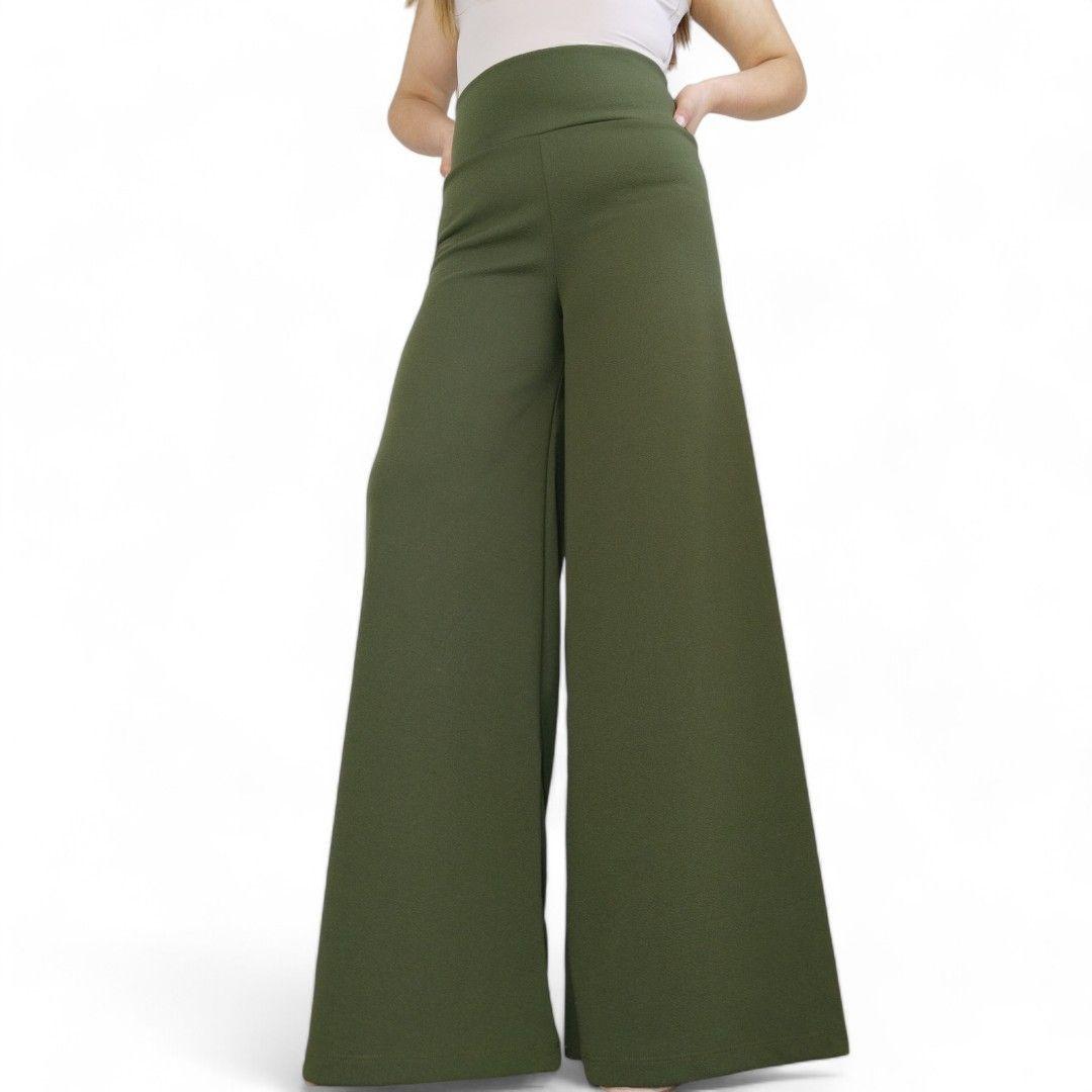 Pantalon palazzo flared Verde oscuro -3