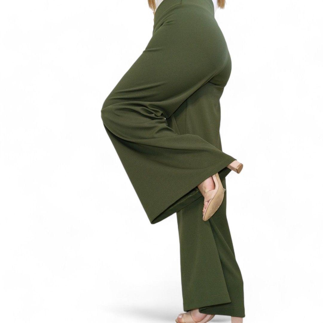 Pantalon palazzo flared Verde oscuro -4