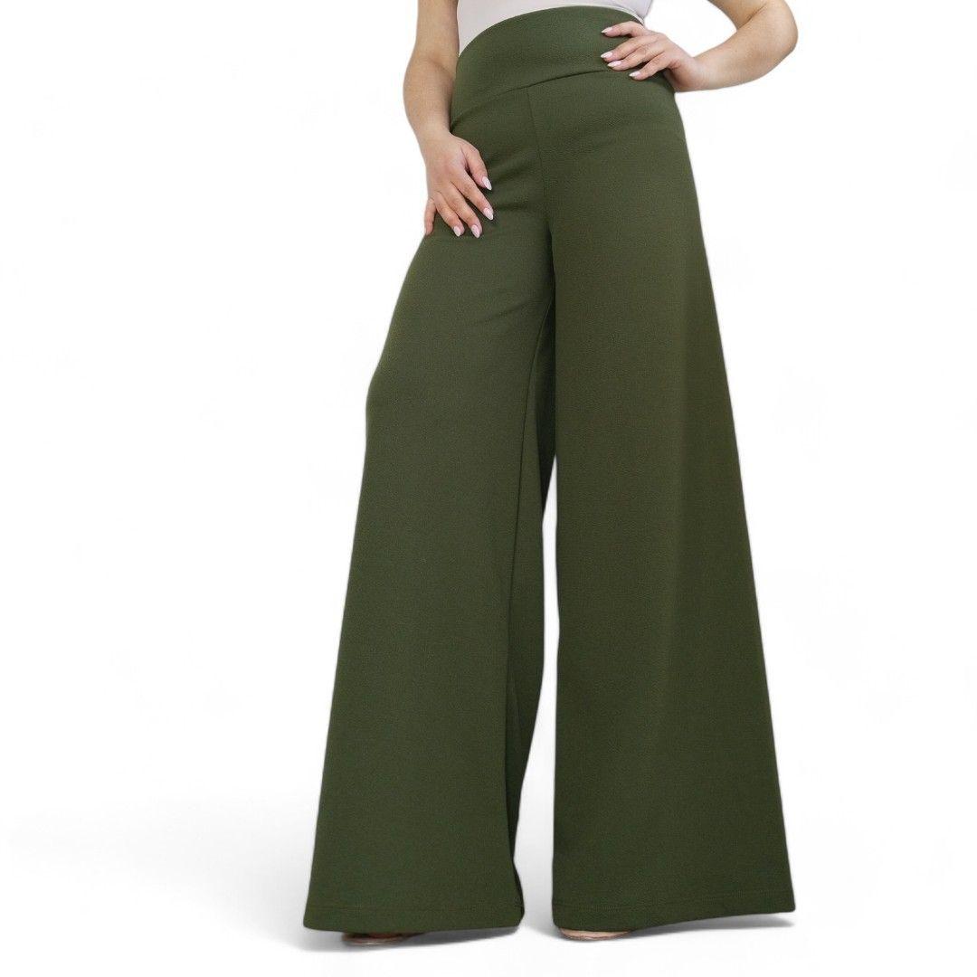 Pantalon palazzo flared Verde oscuro -5
