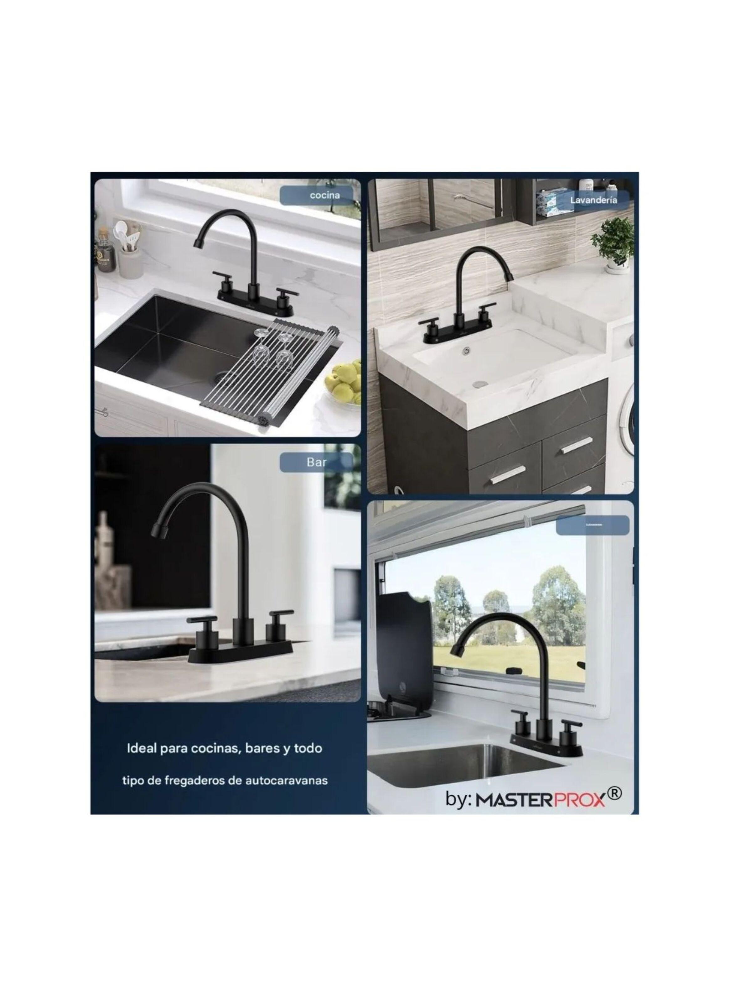 Llave Combinacion Lavaplatos Acero Inoxidable Sus304 Premium Negra-2