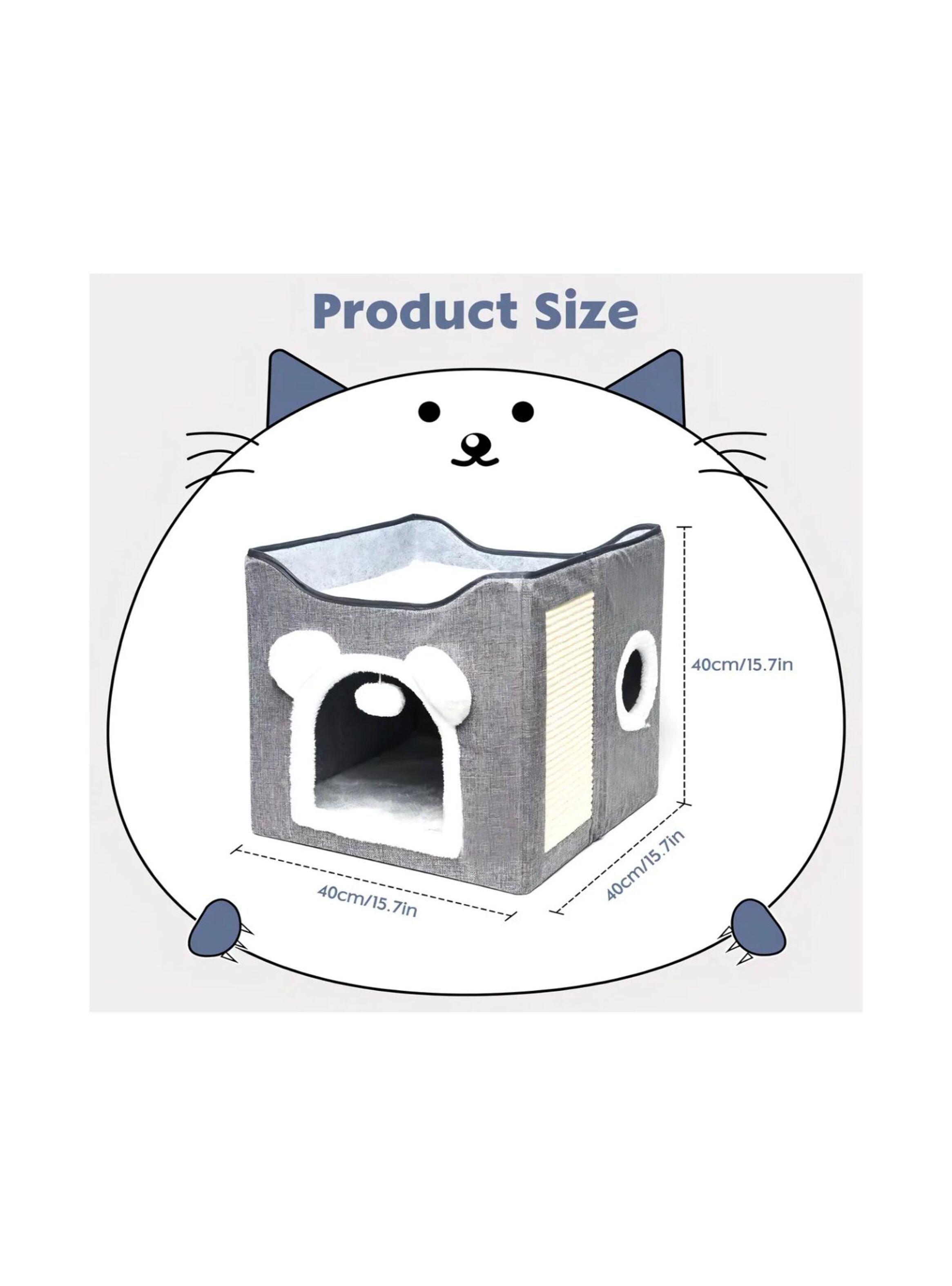 Cama Casa Para Gato Mascota Plegable Con Rascador Juguete Color Gris-2