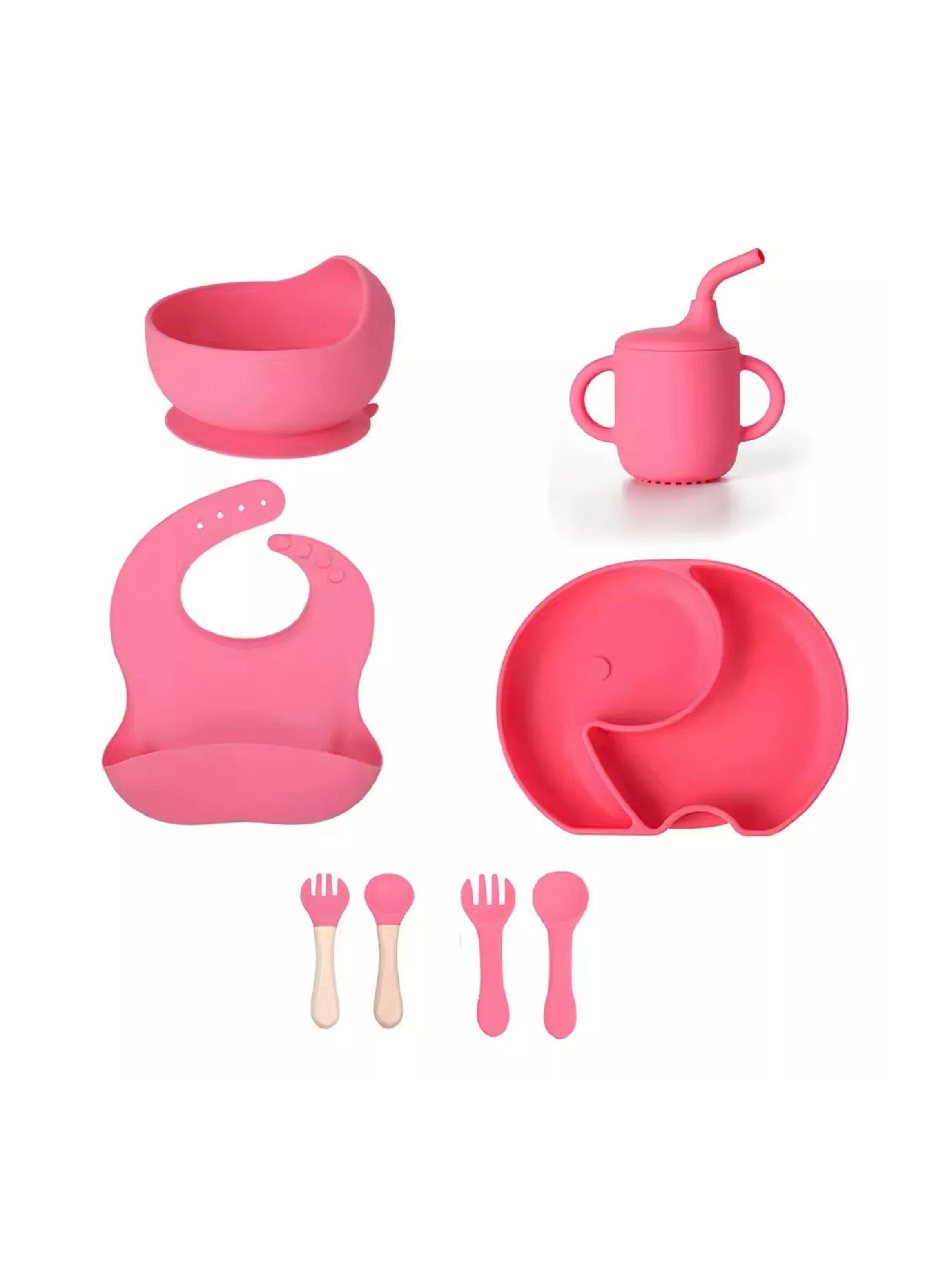 Plato Infantil Bebés Vajilla De Comida De Silicona A Salvo Rosa Chicle-0