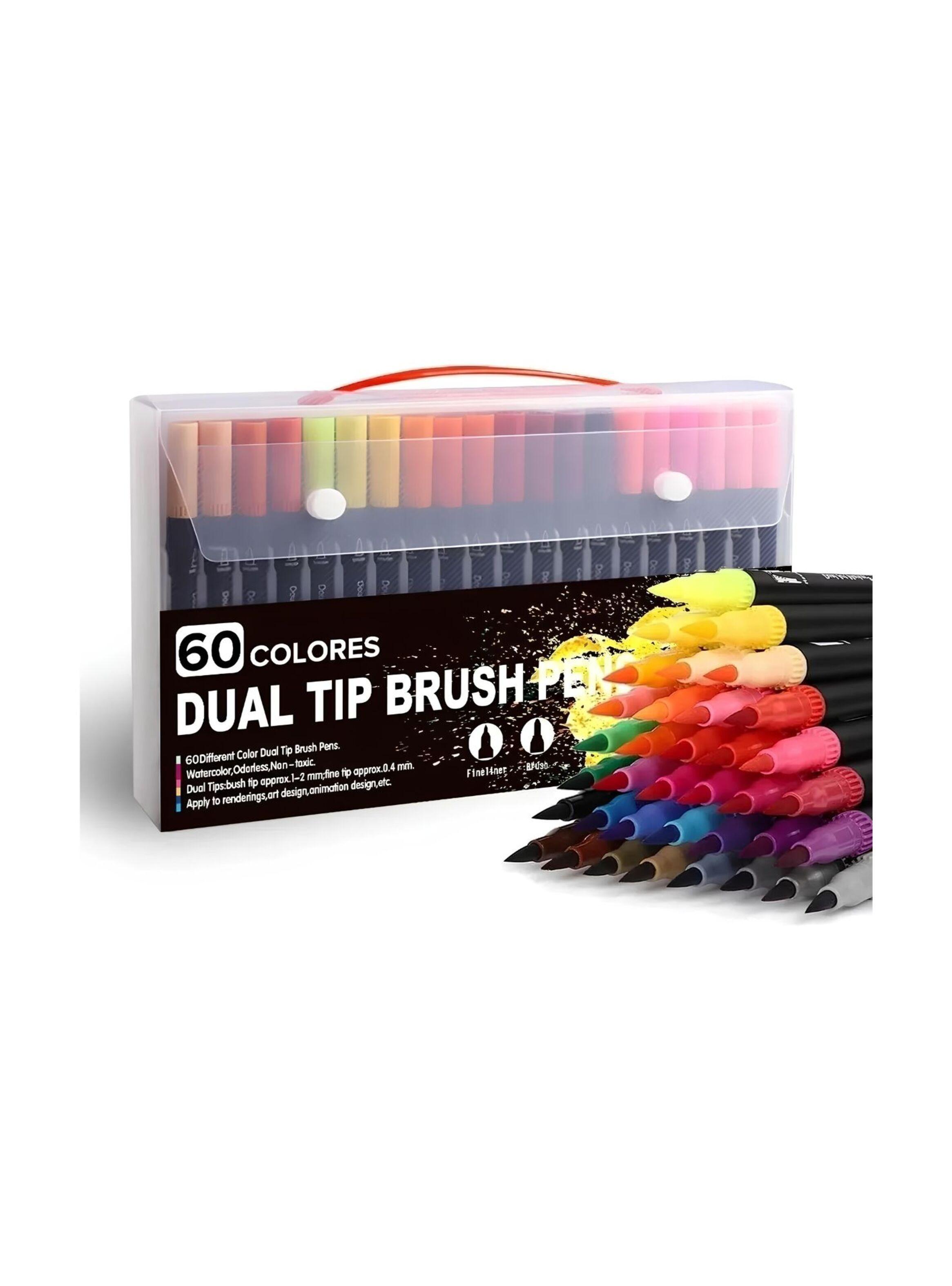 Marcadores Doble Punta Tipo Pincel 60 Colores-0