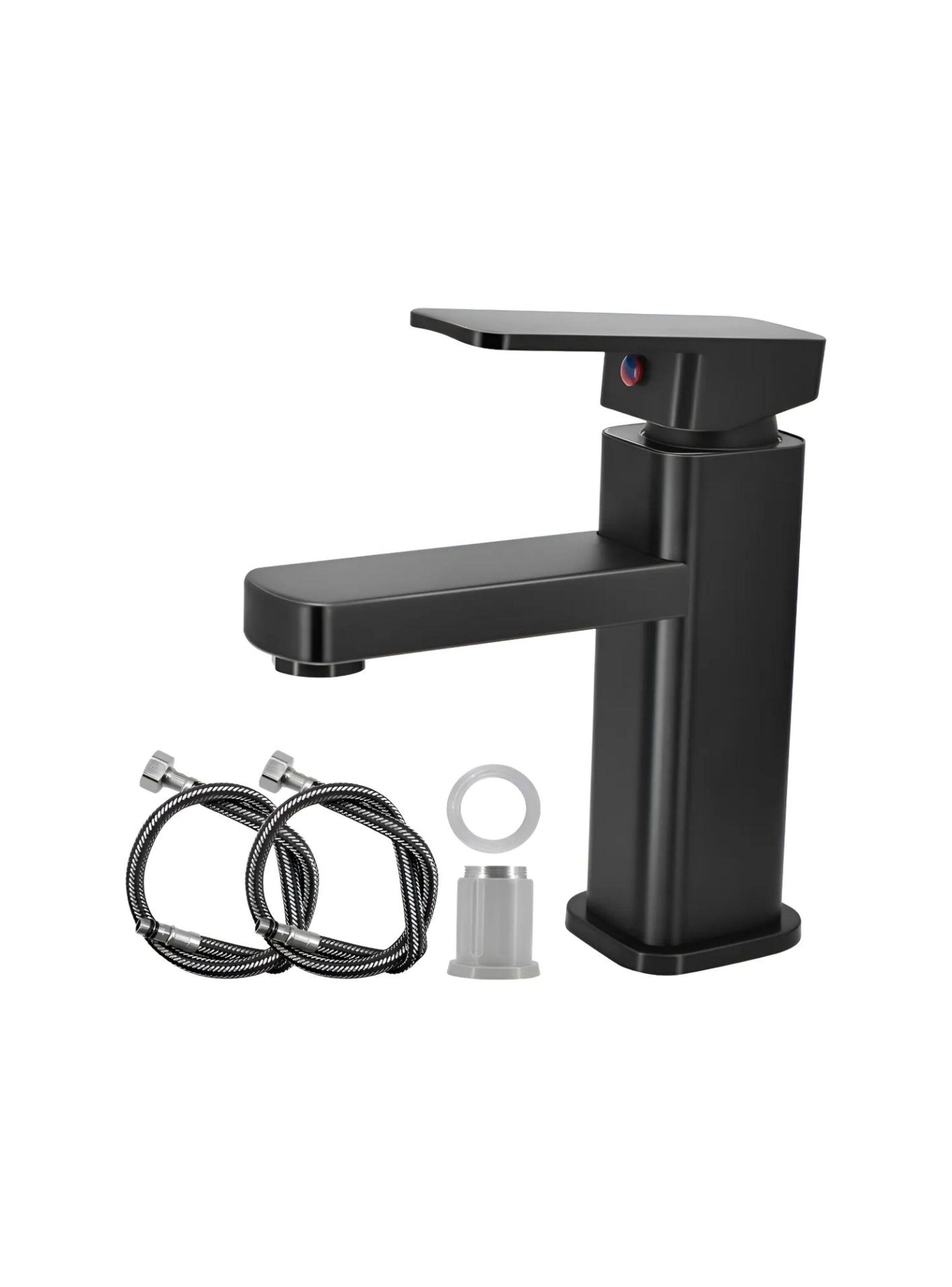 Llave Monomando Lavamanos Cuadrada Clásica Premium Negro-0