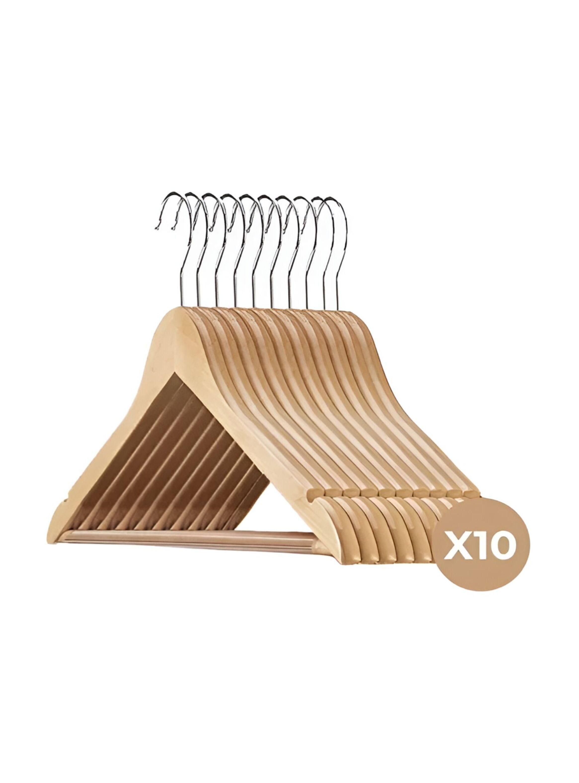 Colgadores De Ropa Madera Set 10 Ganchos-0